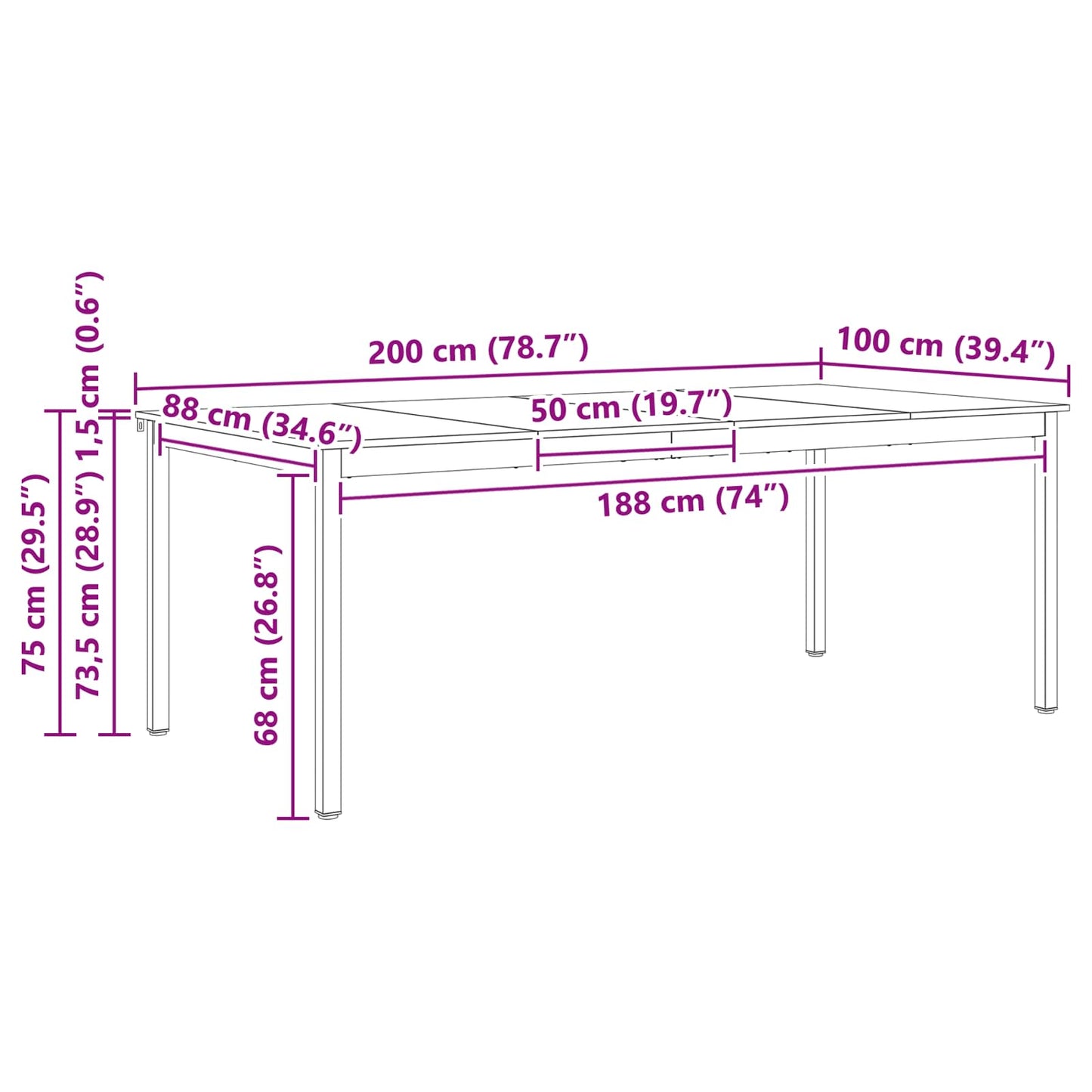 vidaXL Τραπεζαρία Φυσικό 200 x 100 x 75 cm Στερεά ξυλεία πεύκου