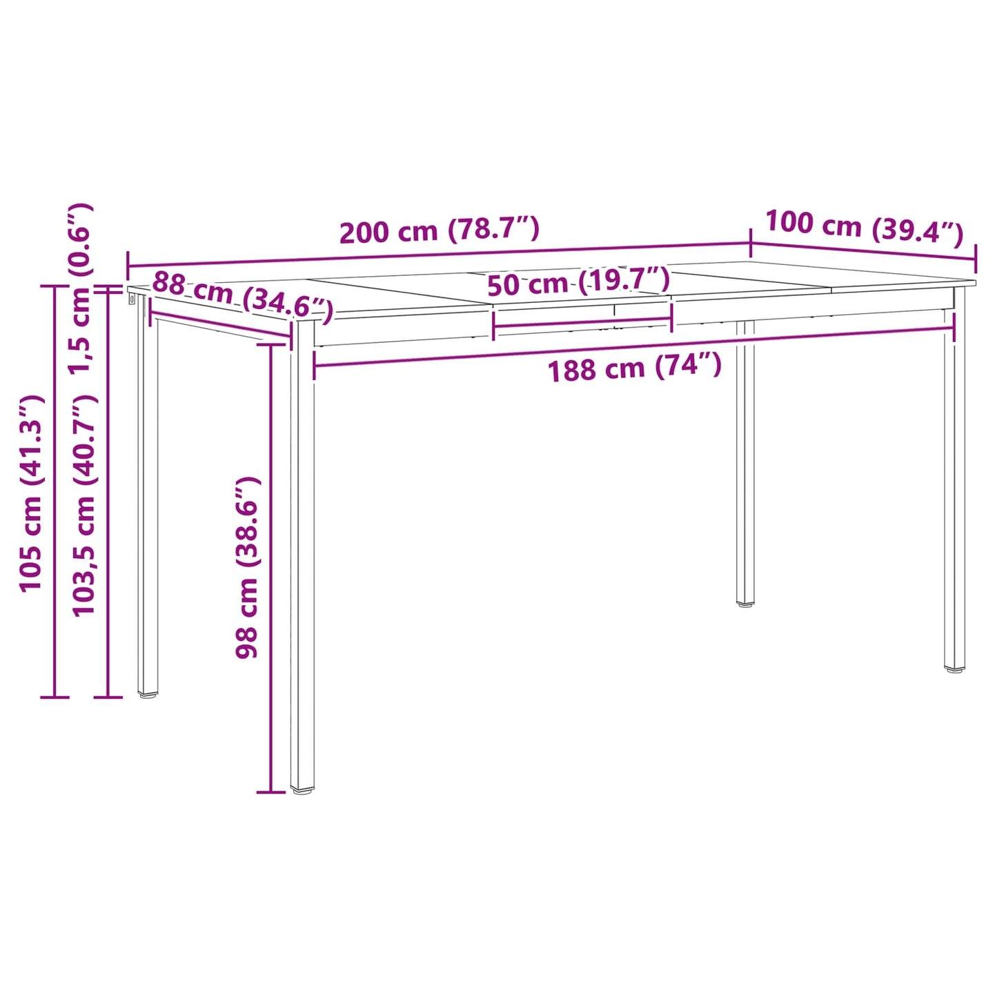 vidaXL Τραπέζι μπαρ Λευκό 200 x 100 x 105 εκ. Στερεά ξυλεία πεύκου
