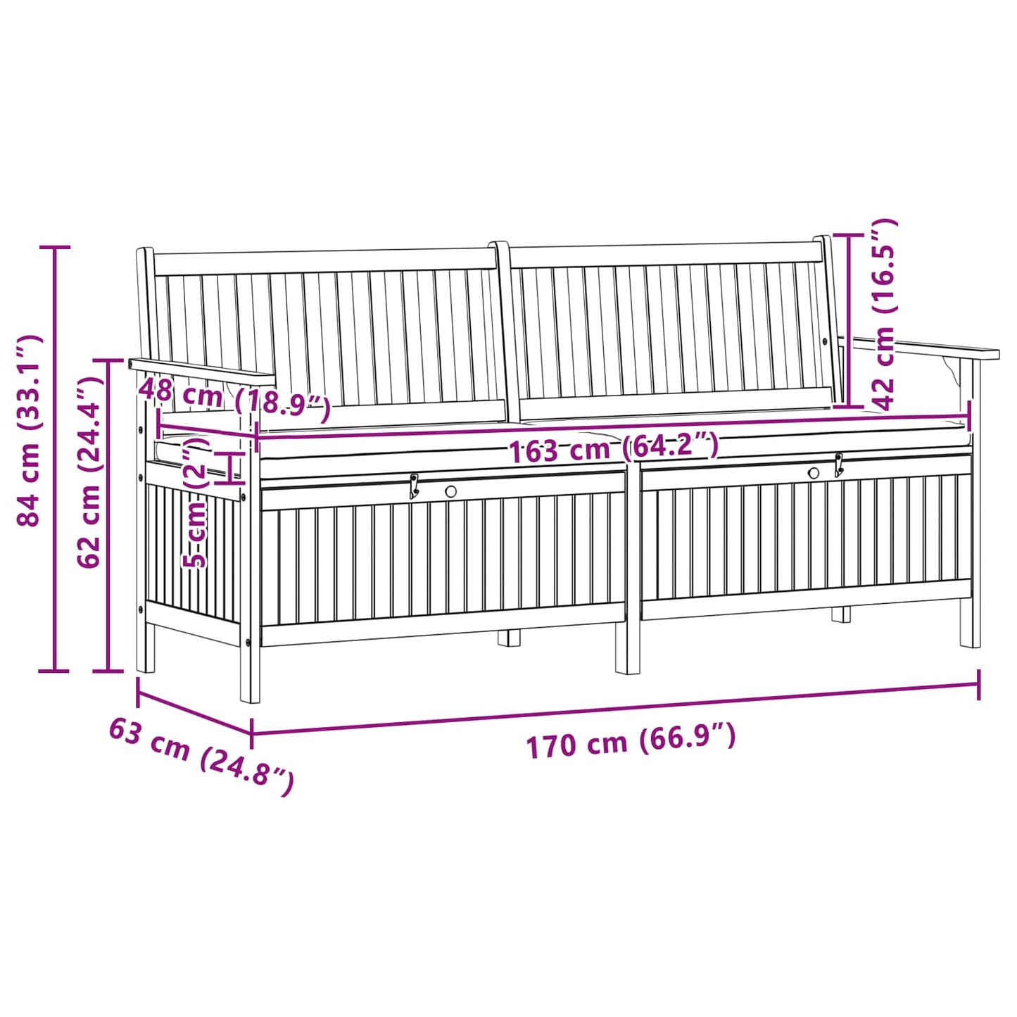 vidaXL Παγκάκι με αποθήκευση με πόρτα 170 x 63 x 84 cm Σταθερή Ακακία