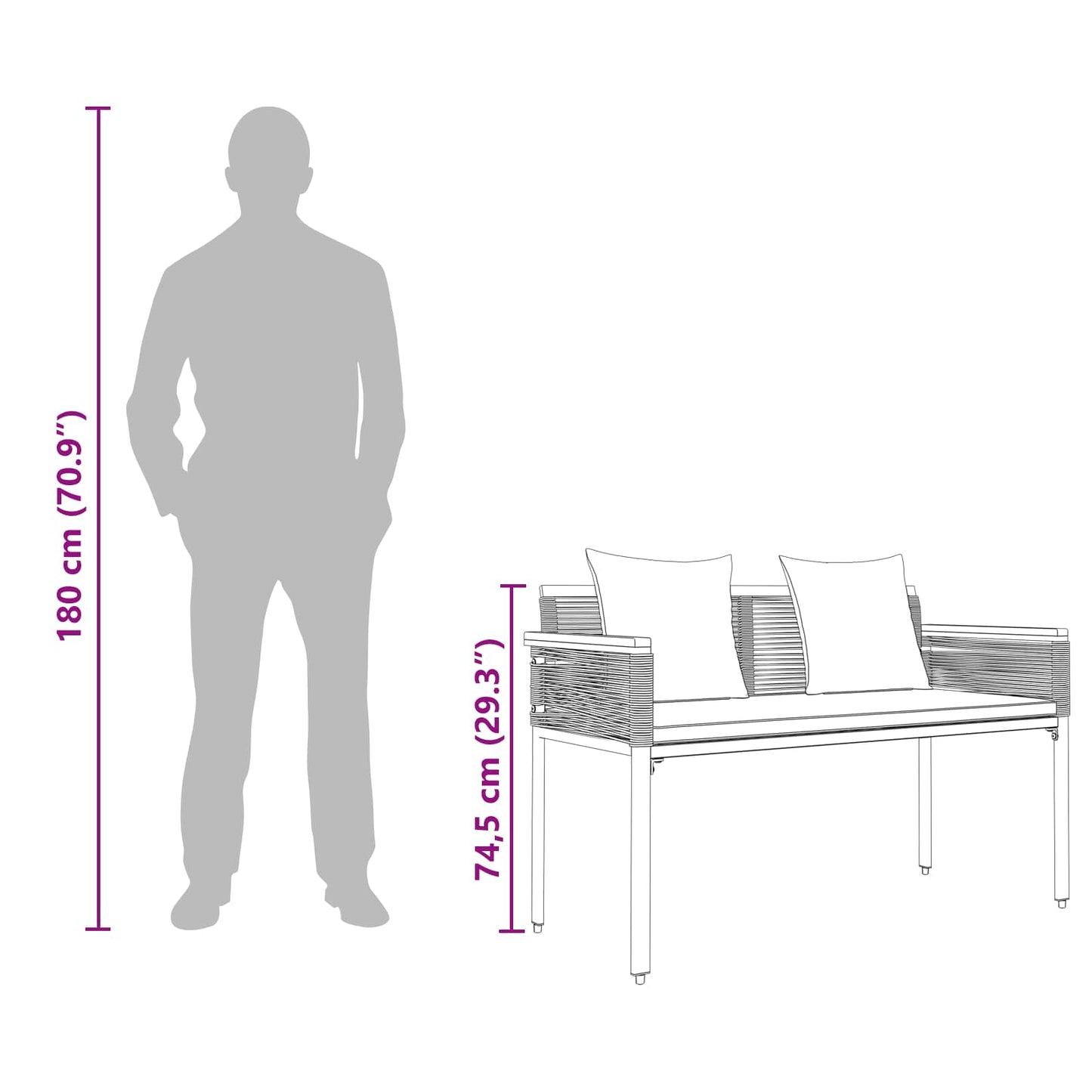 vidaXL Εξωτερικός πάγκος Μαύρο και Κρεμ Λευκό 117 x 54 x 74.5 εκ
