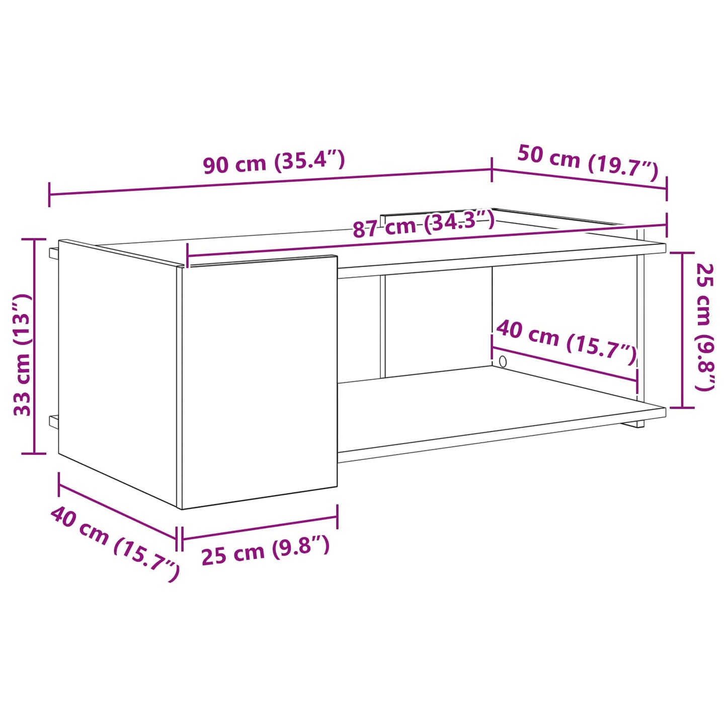 vidaXL Τραπεζάκι σαλονιού Λευκό 90 x 50 x 33 εκ. Επεξεργασμένο Ξύλο