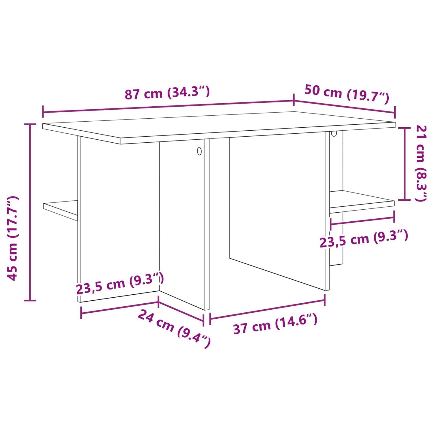vidaXL Τραπεζάκι σαλονιού Γκρι Sonoma 87 x 50 x 45 εκ