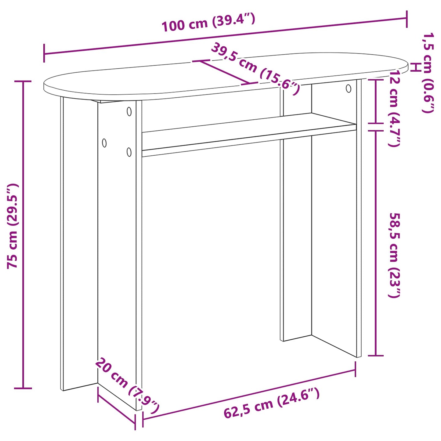 vidaXL Τραπέζι κονσόλας Λευκό 100 x 39,5 x 75 εκ Επεξεργασμένο Ξύλο