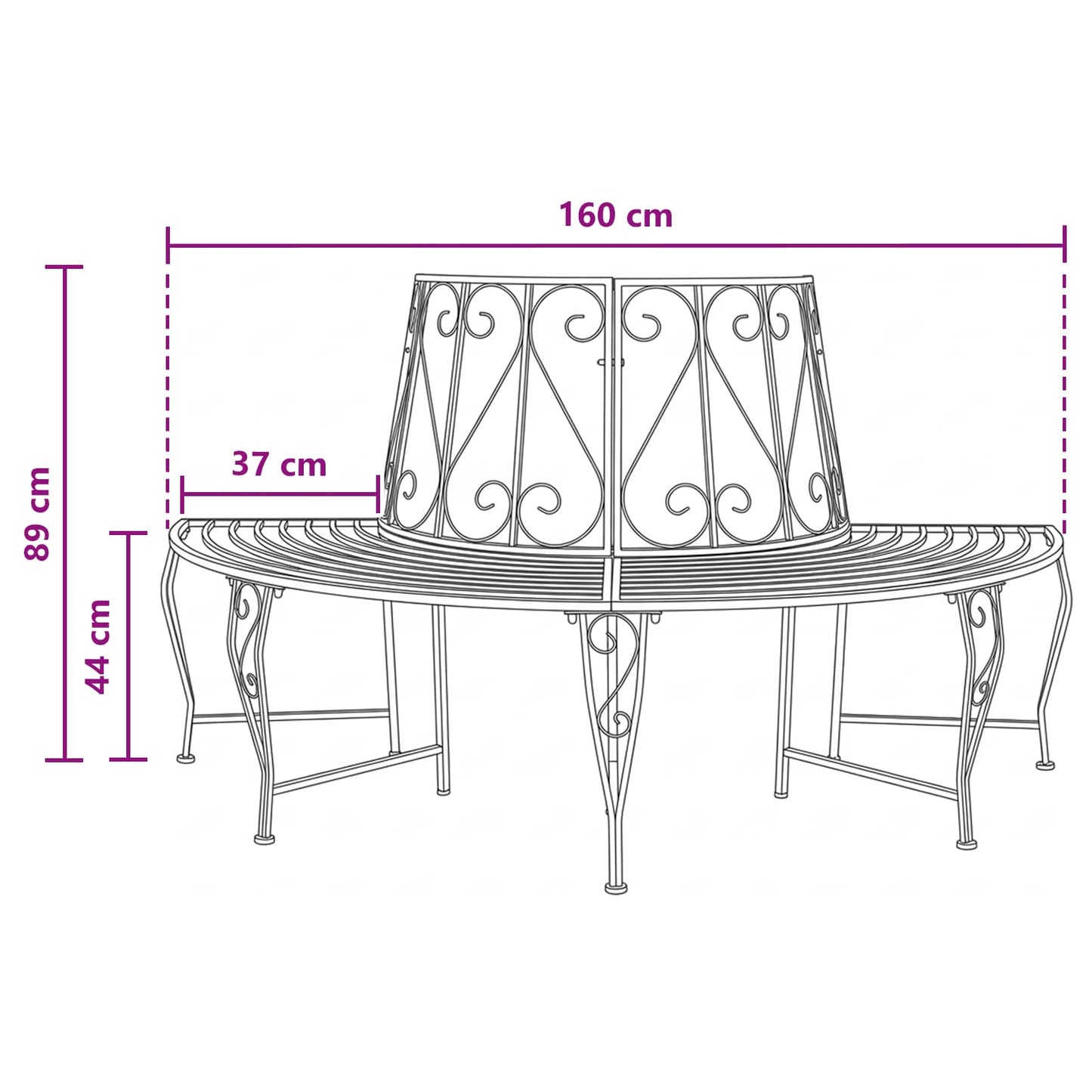 vidaXL Παγκάκι Δέντρου 4-Αριθμός καθισμάτων 160 x 80 x 89 εκ. Ατσάλι