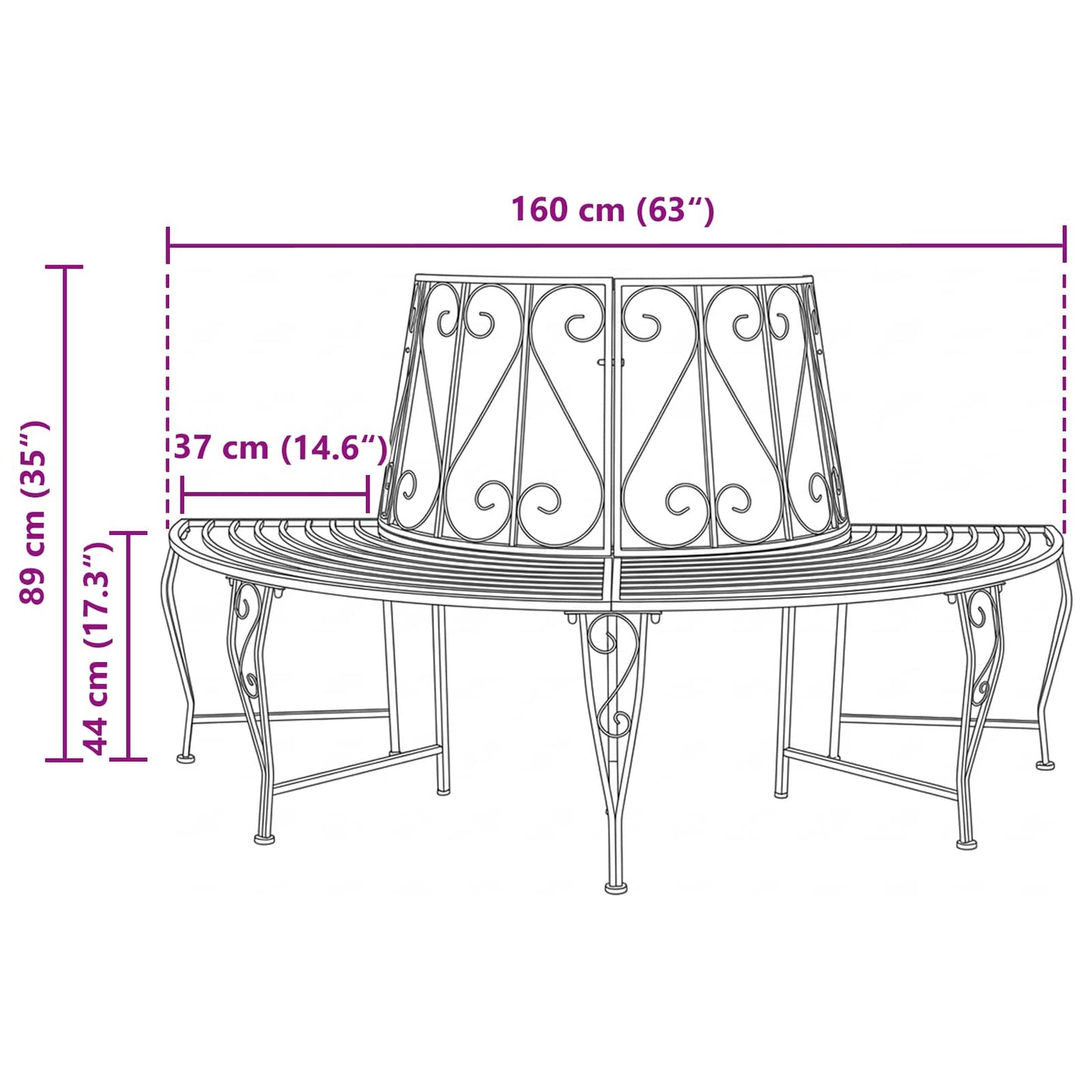 vidaXL Παγκάκι Δέντρου 4-Αριθμός καθισμάτων 160 x 80 x 89 εκ. Ατσάλι