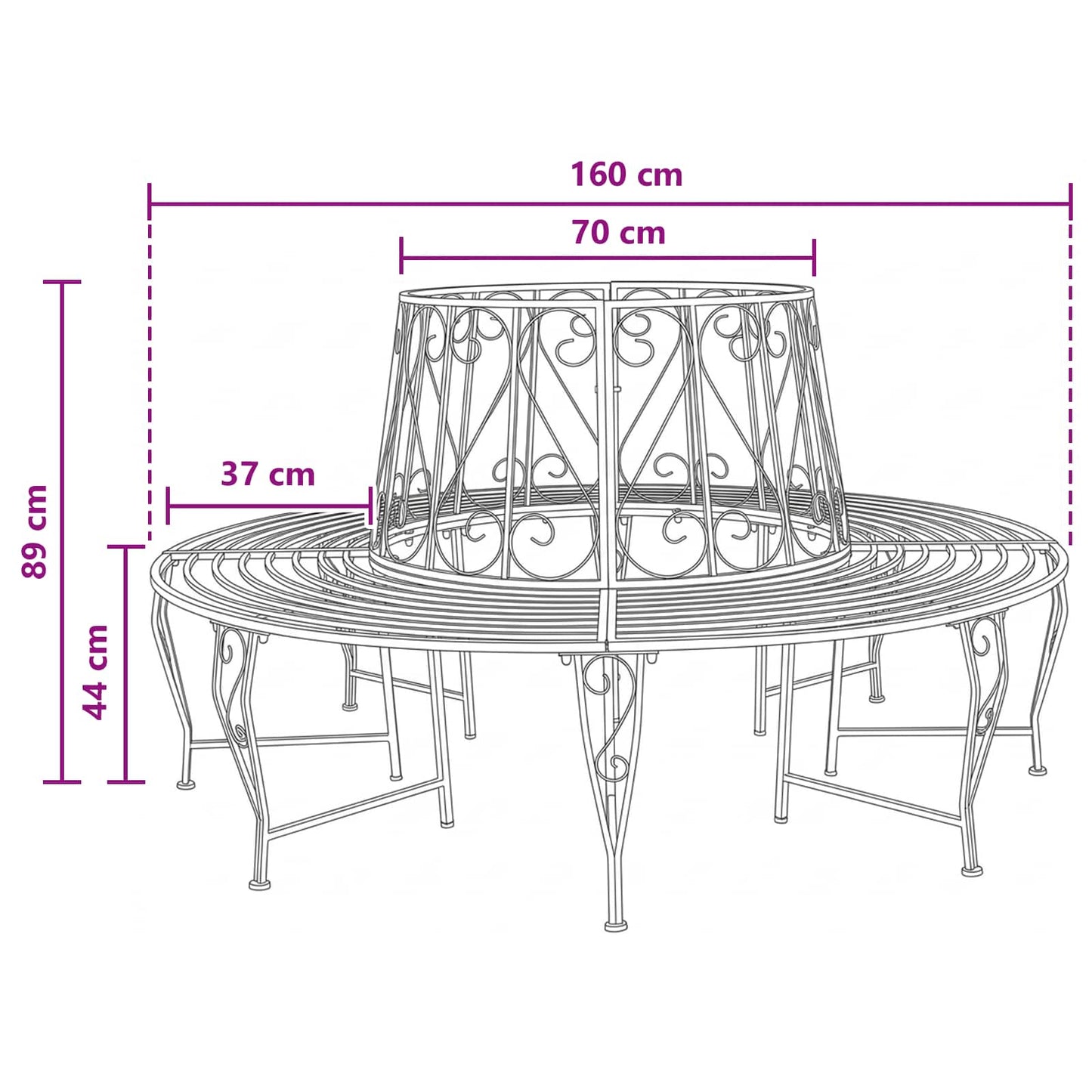 vidaXL Παγκάκι Δέντρου 8 -θέσιο Ø 160 x 89 εκ steel Αντίκες Λευκό