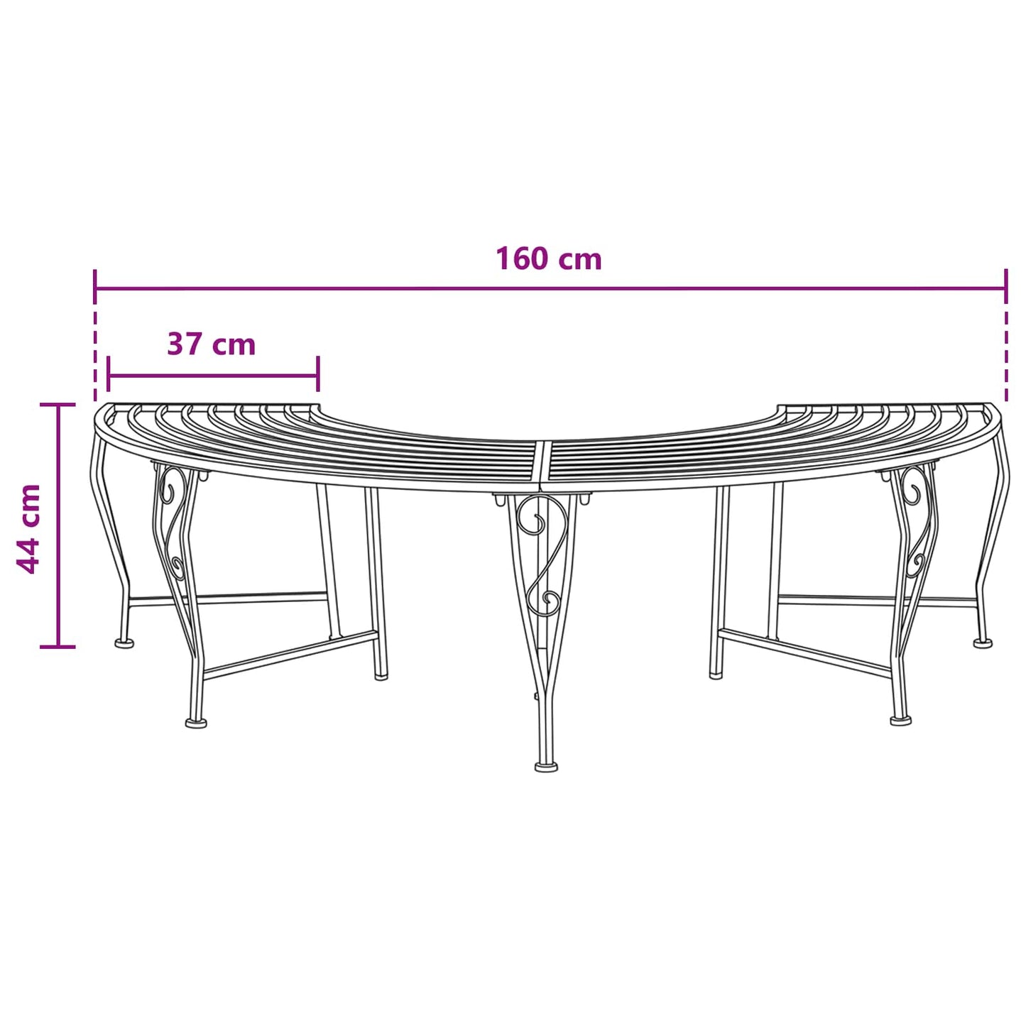 vidaXL Παγκάκι Δέντρου 4 -θέσιο 160 x 80 x 44 cm steel Μαύρο