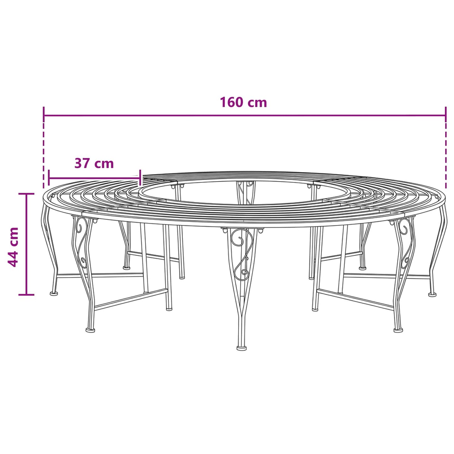 vidaXL Παγκάκι Δέντρου 8 -θέσιο Ø 160 x 44 εκ steel Αντίκες Λευκό