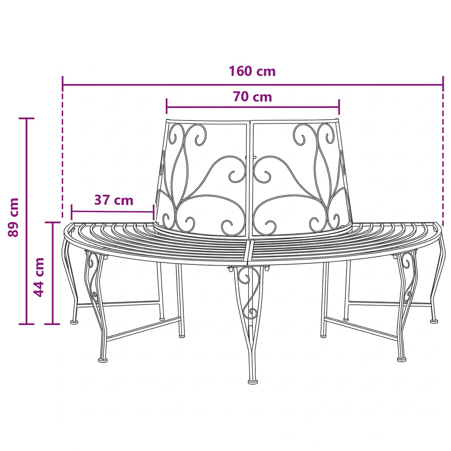 vidaXL Παγκάκι Δέντρου 4-Αριθμός καθισμάτων 160 x 80 x 89 εκ Ατσάλι