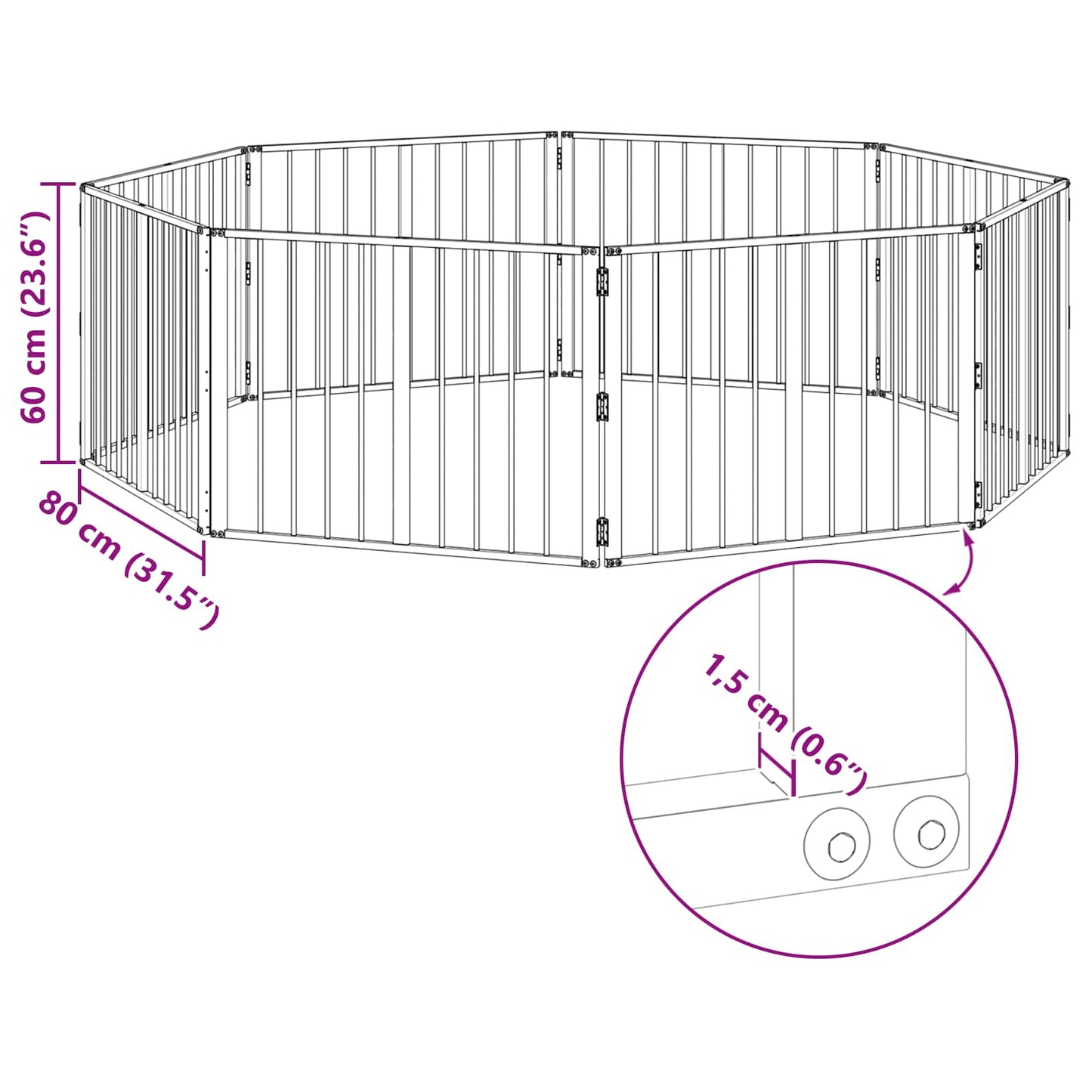 vidaXL Πόρτα Σκύλου 8 τμχ. Μαύρο 80 x 60 cm Επικαλυμμένος Χάλυβας