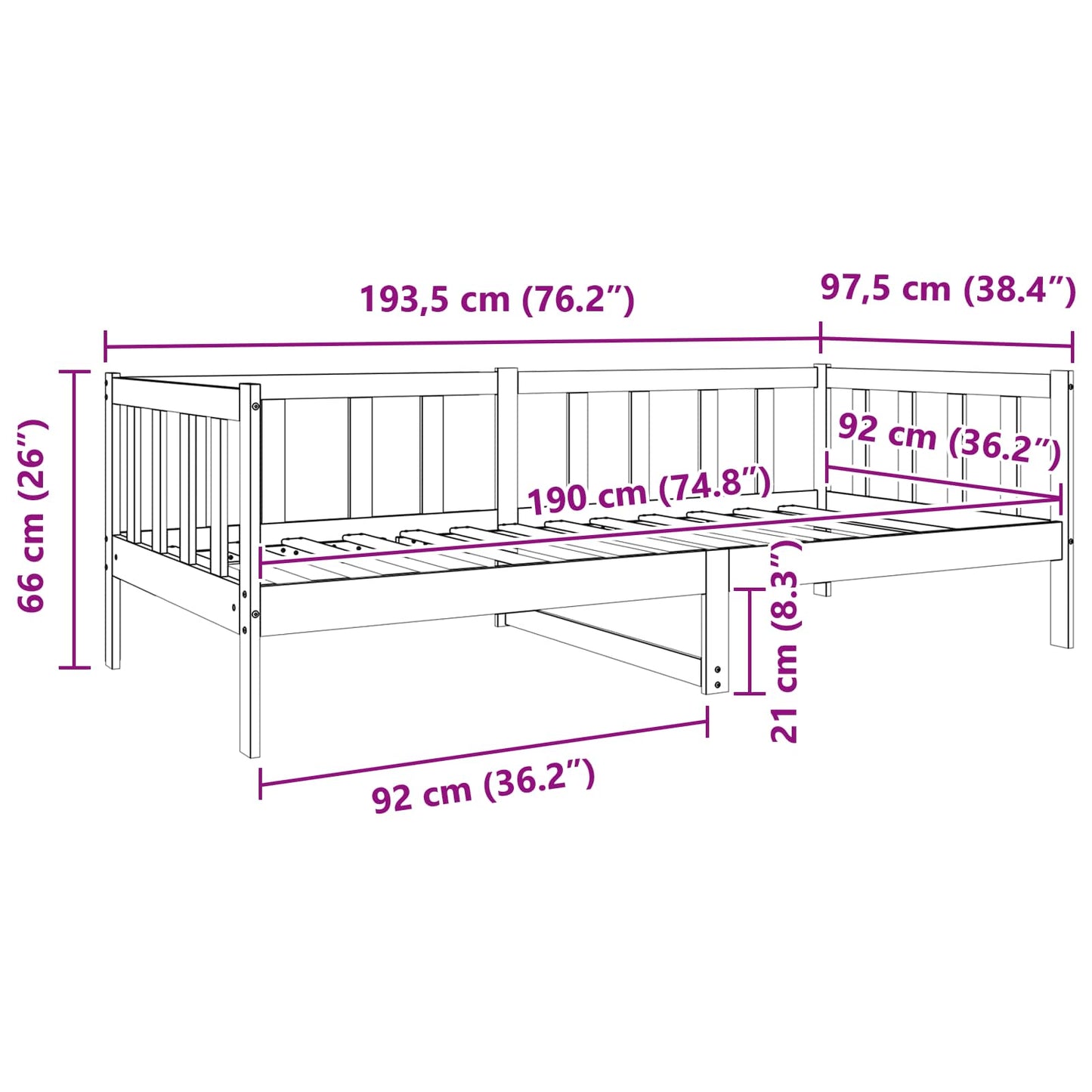 vidaXL Σκελετός Κρεβατιού Κερωτό καφέ 90 x 190 cm Στερεά ξυλεία πεύκου