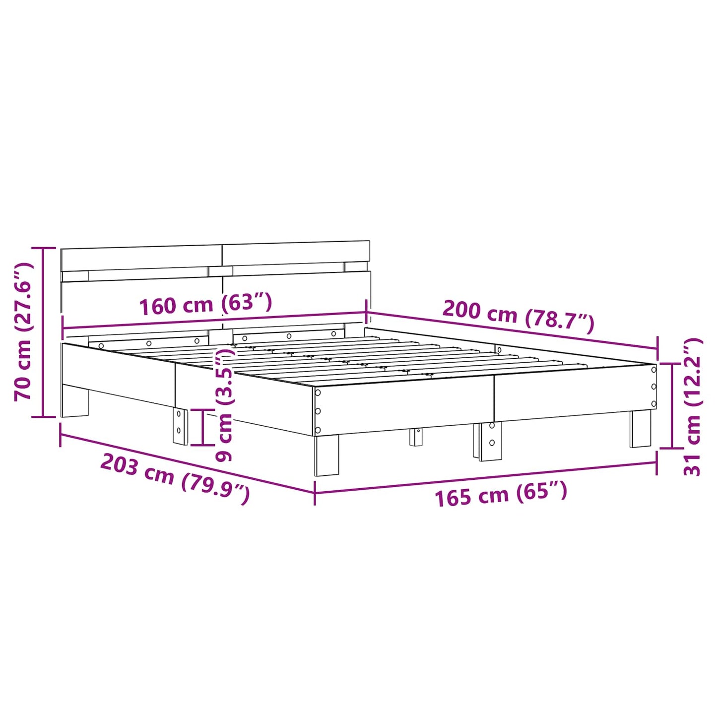 vidaXL Σκελετός Κρεβατιού Μαύρη Οξυά 160 x 200 cm Επεξεργασμένο ξύλο