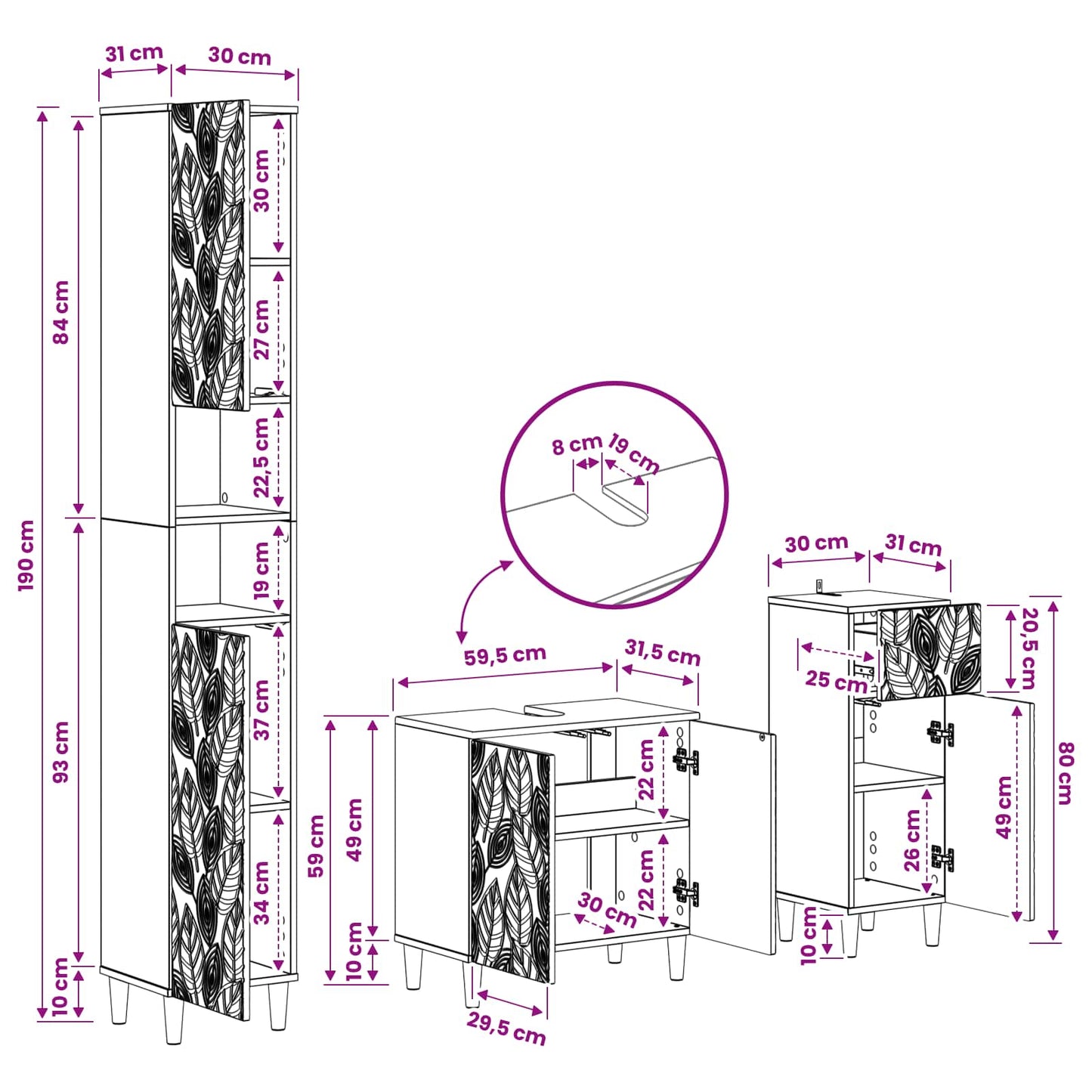vidaXL Σετ ντουλαπιών μπάνιου 3 τεμαχίων DELFT Επεξεργασμένο Ξύλο
