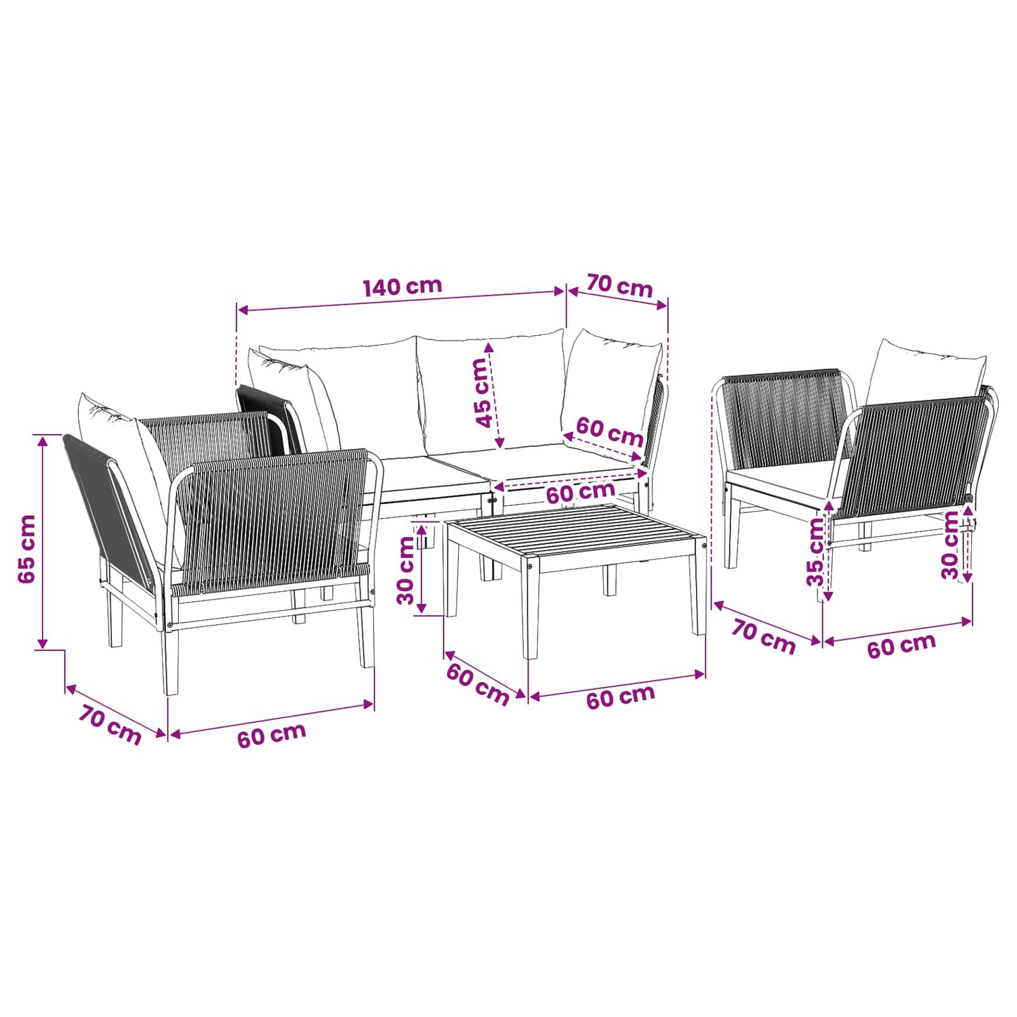 vidaXL 5 pcs Στερεό Acacia Ξύλο & Σχοινί Φυσικό