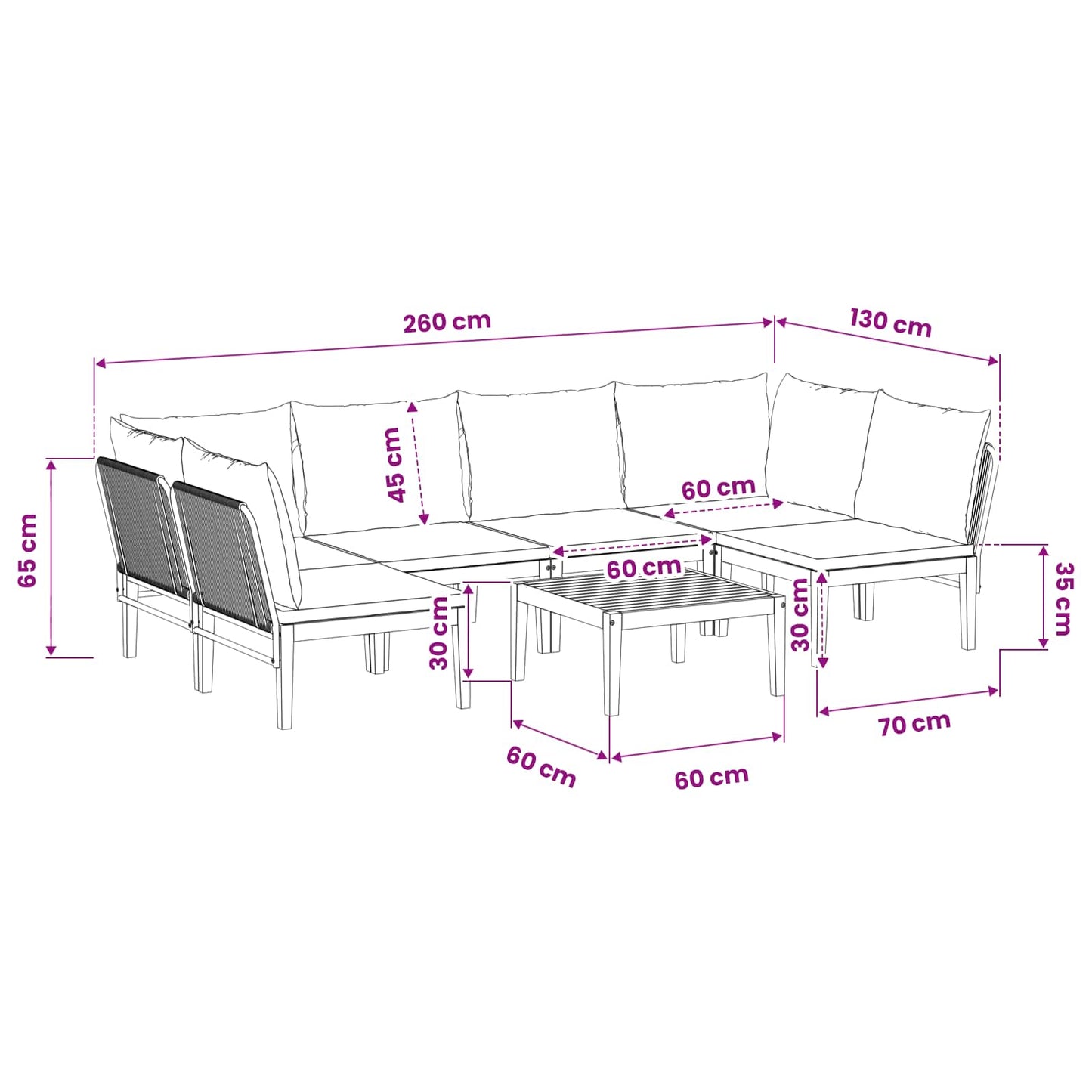 vidaXL 7 pcs Στερεό Acacia Ξύλο & Σχοινί Φυσικό