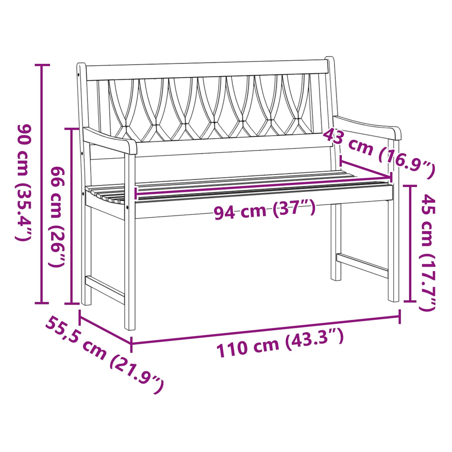 vidaXL Εξωτερικός πάγκος Φυσικό 110 x 55,5 x 90 cm Στερεό Ξύλο Ακακίας
