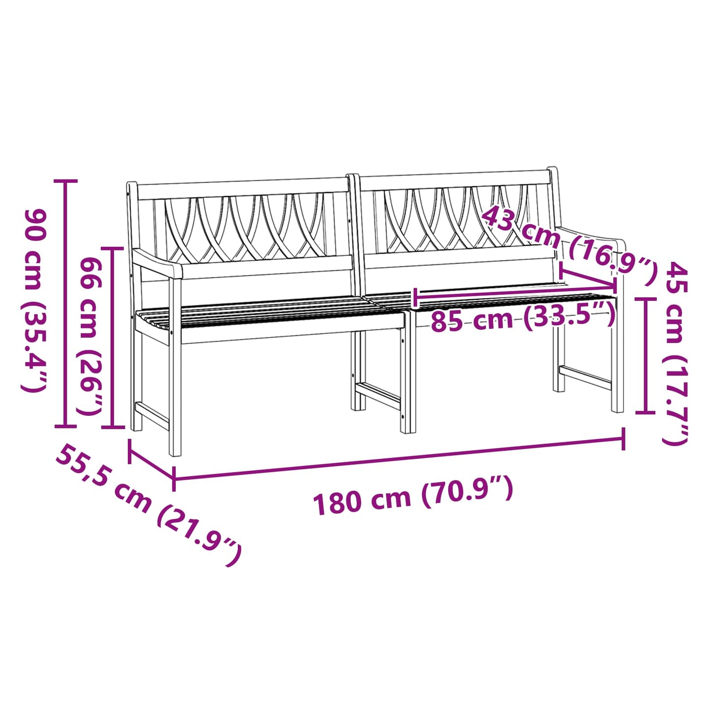 vidaXL Εξωτερικός πάγκος Φυσικό 180 x 55,5 x 90 cm Στερεό Ξύλο Ακακίας