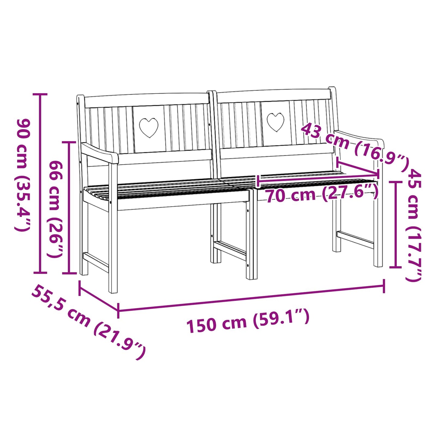 vidaXL Εξωτερικός πάγκος Φυσικό 150 x 55,5 x 90 cm Στερεό Ξύλο Ακακίας
