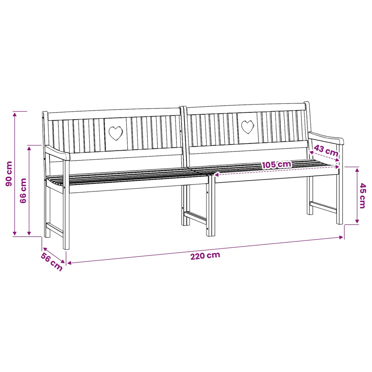 vidaXL Εξωτερικός πάγκος 4 -θέσιο 220 x 56 x 90 εκ.