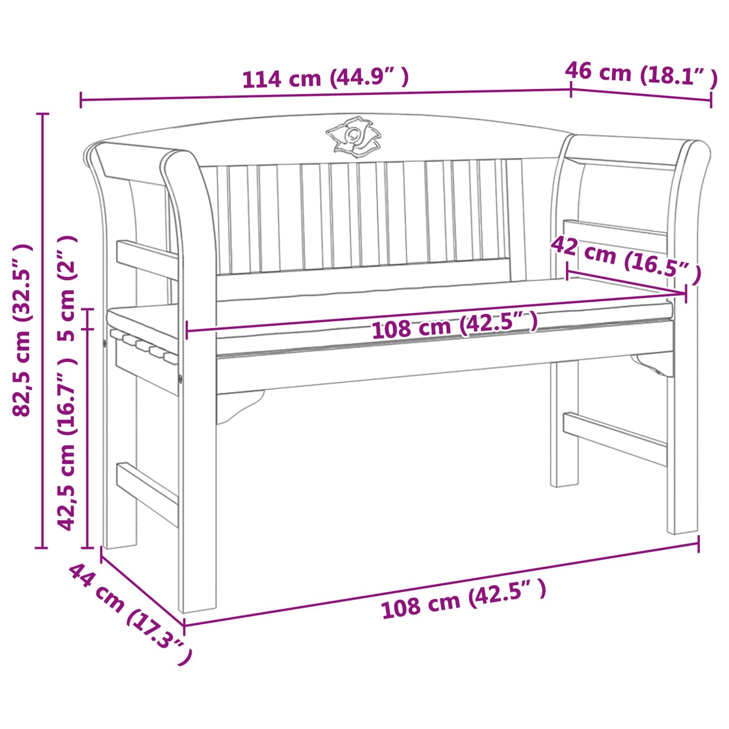 vidaXL παγκάκι με μαξιλάρι Φυσικό λάδι φινιρίσματος 114 x 46 x 82,5 εκ