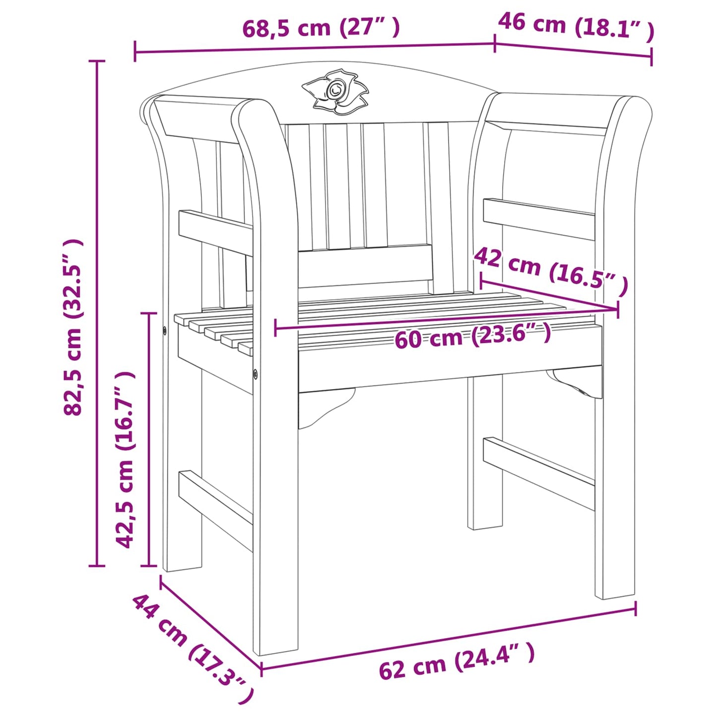 vidaXL παγκάκι Φυσικό λάδι φινιρίσματος 68,5 x 46 x 82,5 εκ
