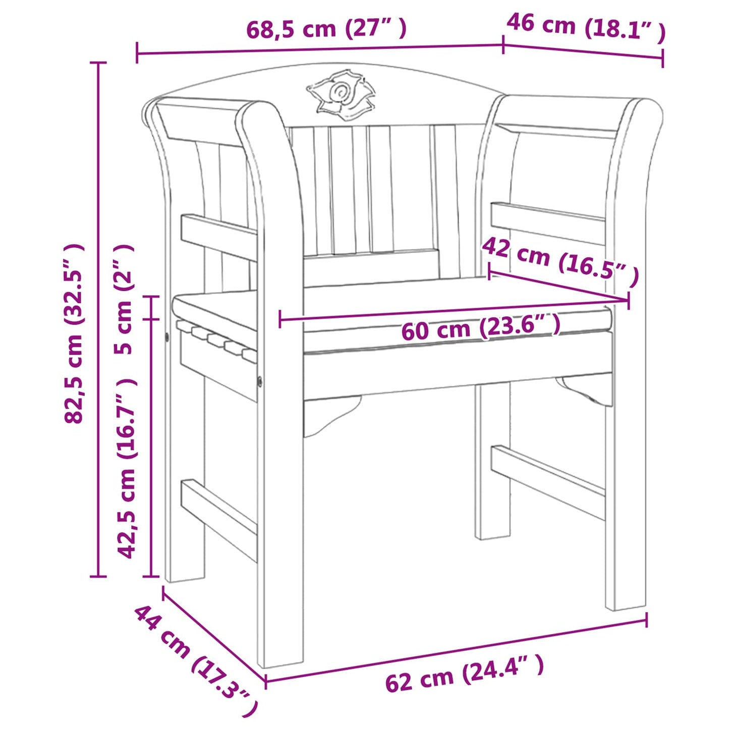 vidaXL παγκάκι Φυσικό λάδι φινιρίσματος 68,5 x 46 x 82,5 εκ
