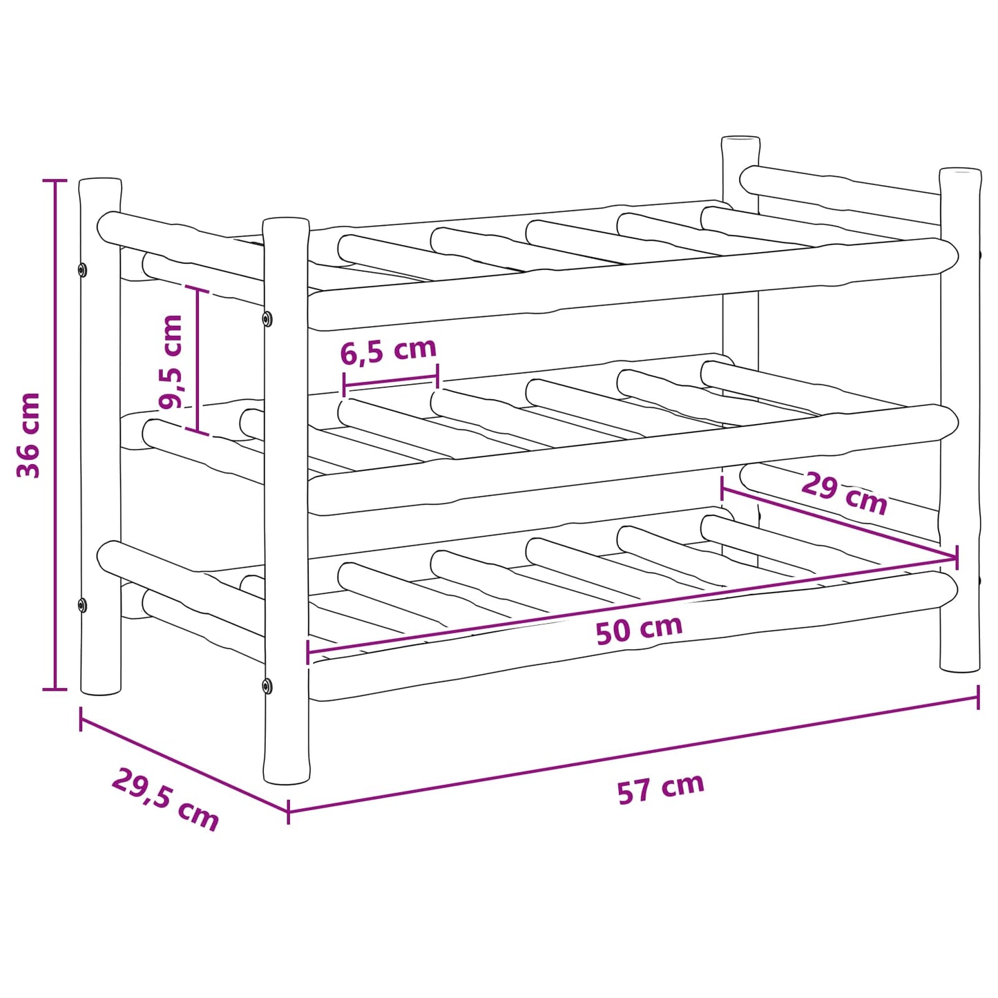 vidaXL Ράφι Κρασιού Φυσικό 57 x 29,5 x 36 εκ. Μπαμπού