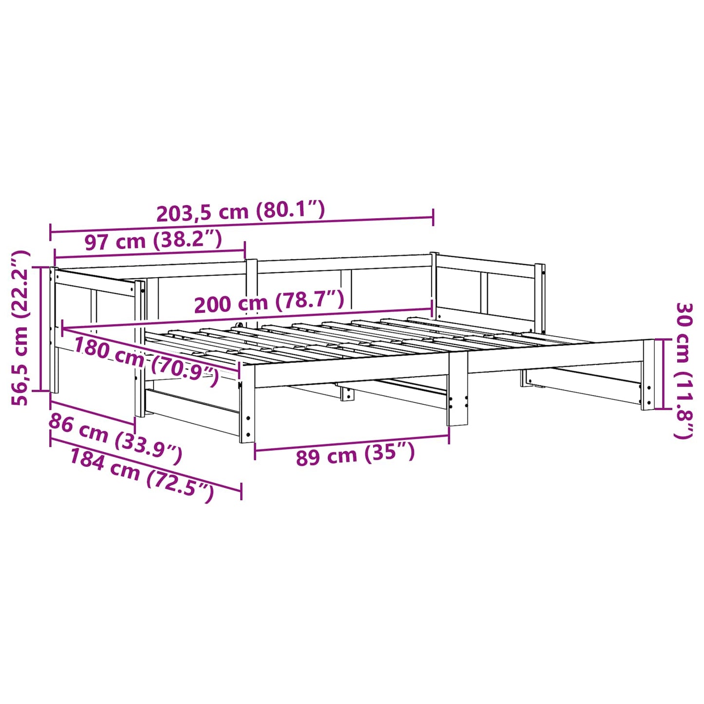 vidaXL Κρεβάτι ημέρας με αναδιπλούμενο μηχανισμό Λευκό 180 x 200 cm