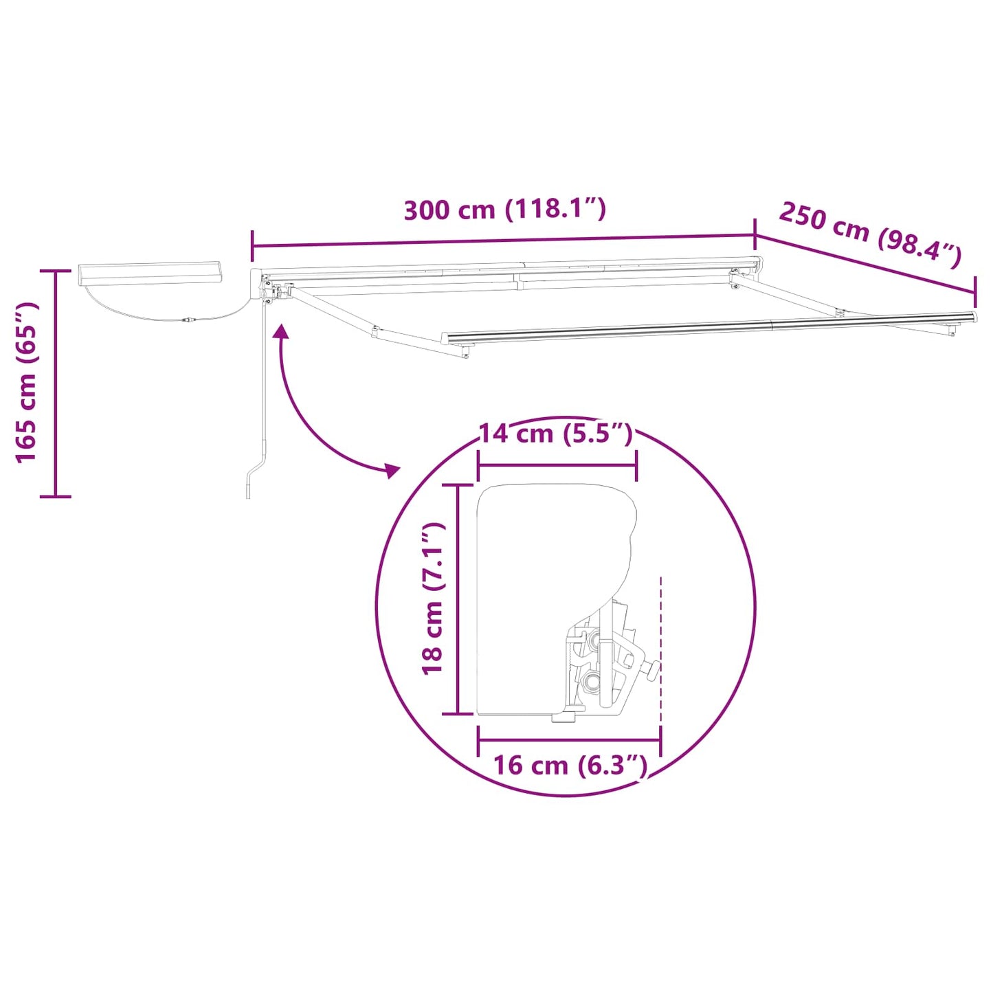 vidaXL Solar Electric Awning Frame 3 x 2.5 m Λευκό