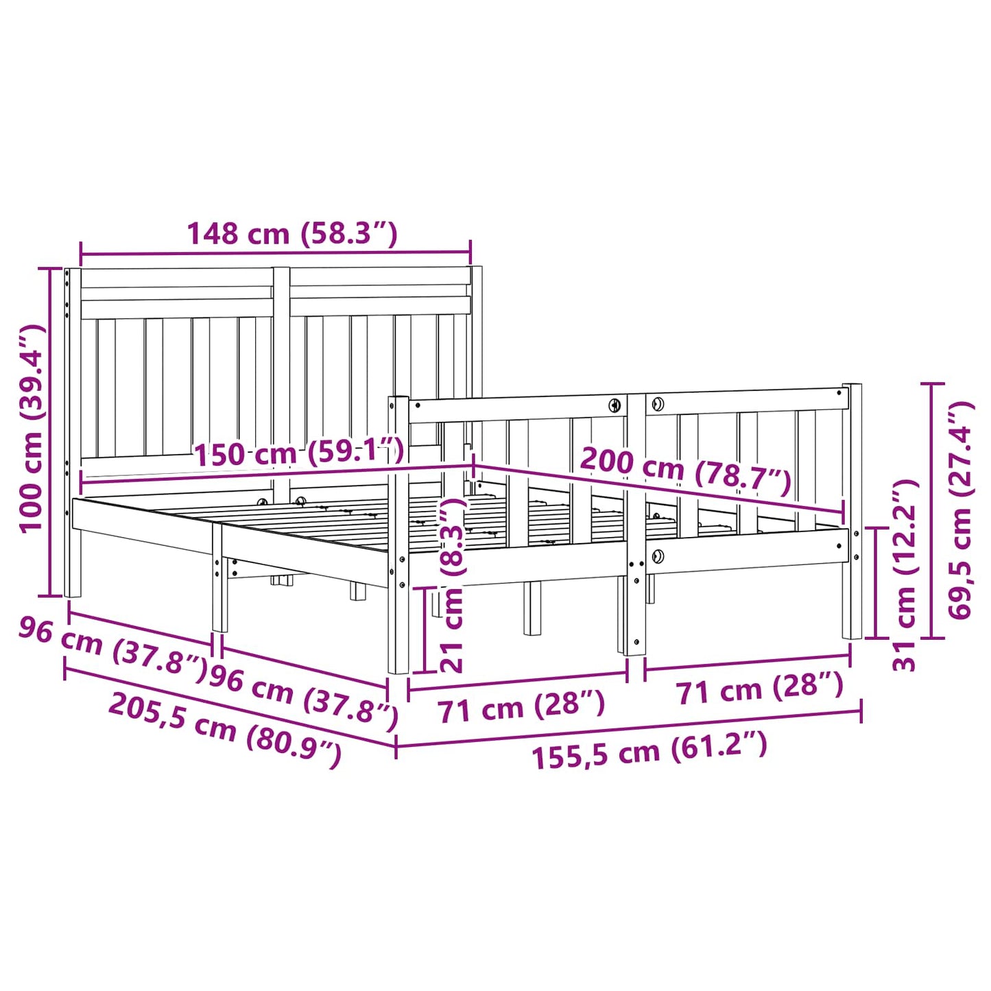 vidaXL Σκελετός Κρεβατιού Κερωτό καφέ 205,5 x 155,5 x 100 εκ