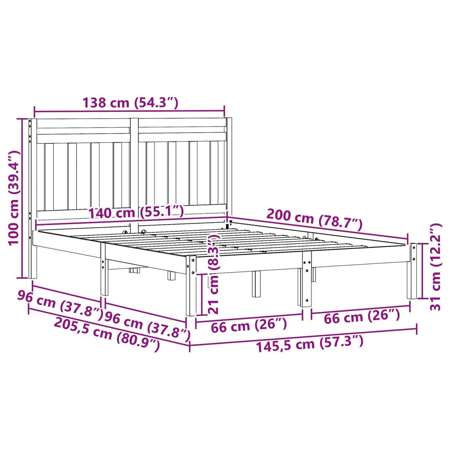 vidaXL Σκελετός Κρεβατιού Κερωτό καφέ 205,5 x 145,5 x 100 εκ