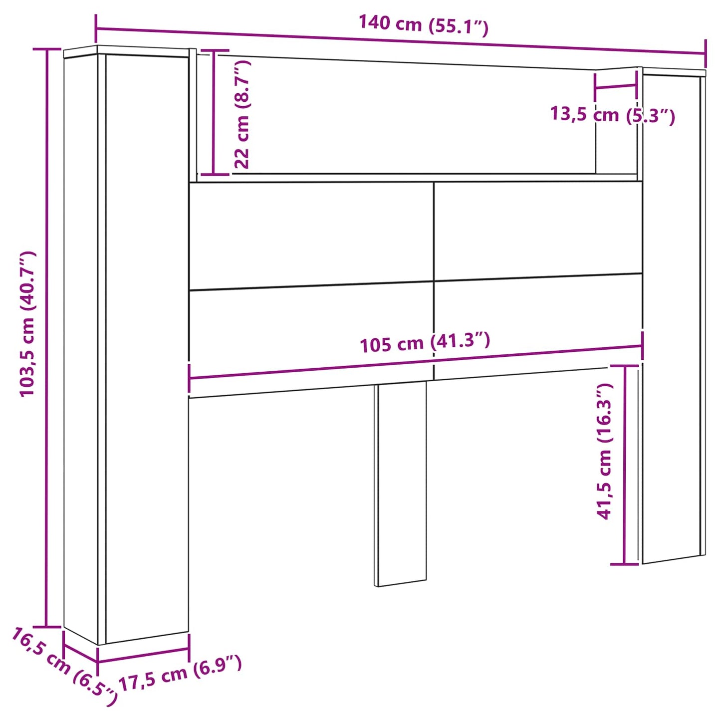 vidaXL Κεφαλάρι Ντουλάπι με LED Παλιό ξύλο 140 x 16,5 x 103,5 cm