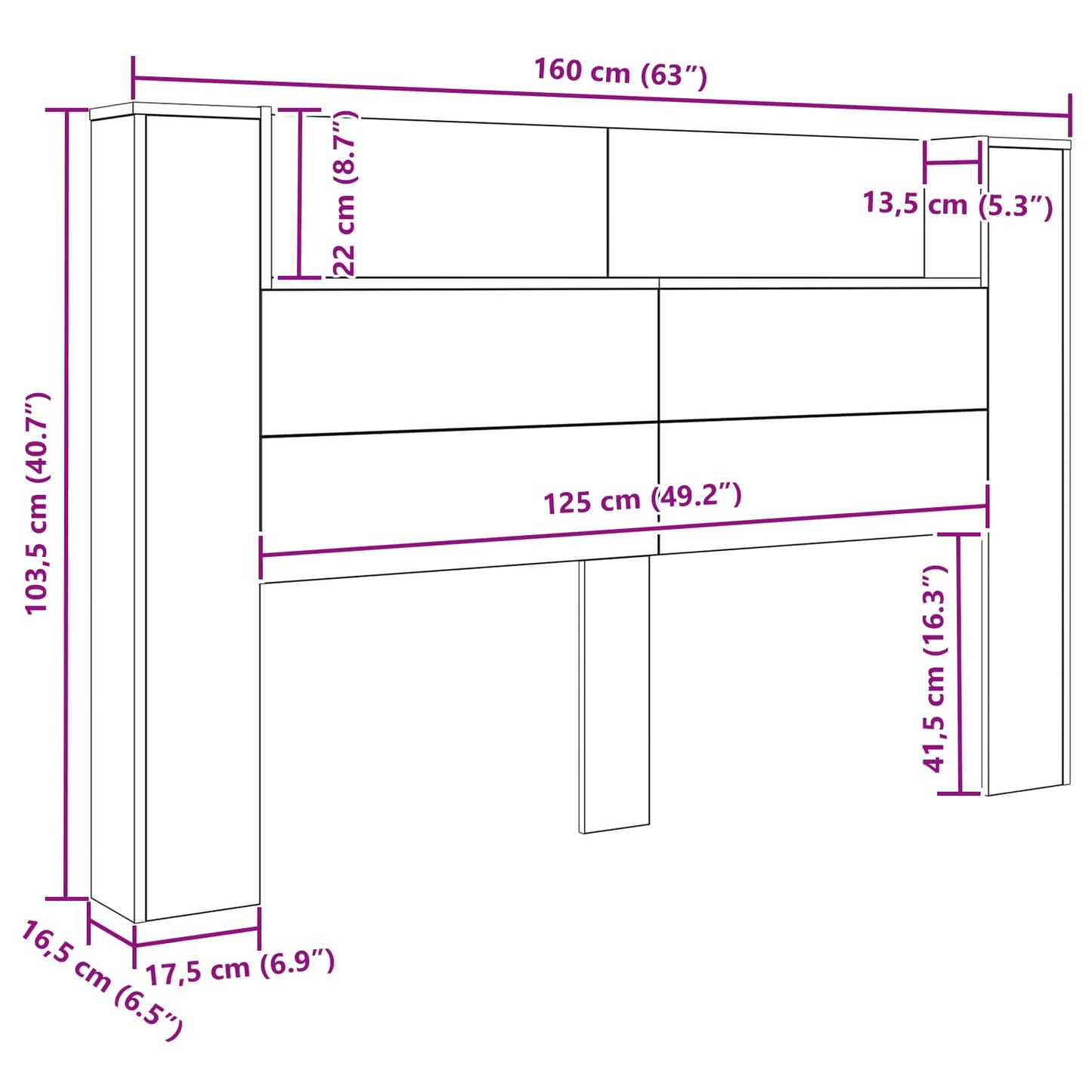 vidaXL Κεφαλάρι Ντουλάπι με LED Μαύρη Οξυά 160 x 16,5 x 103,5 cm