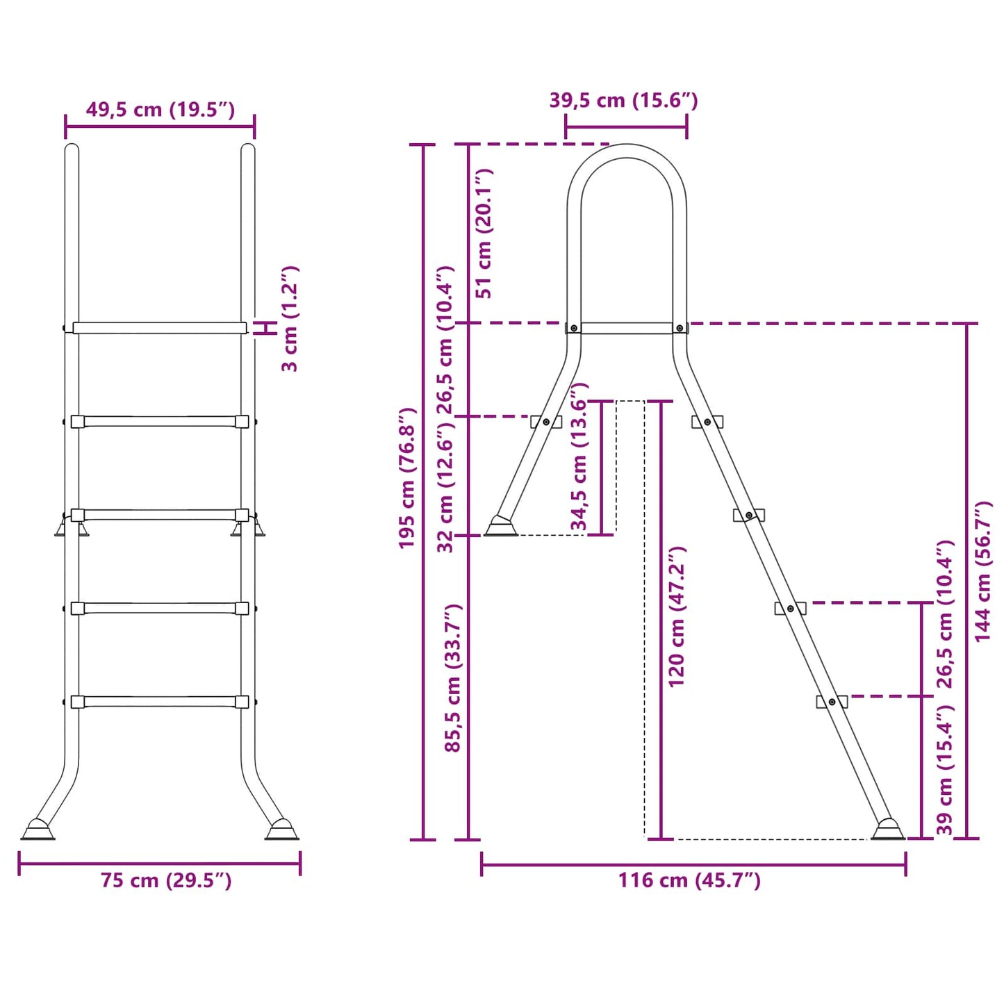 vidaXL Σκάλα για μερικώς εντοιχισμένη πισίνα 195 x 116 cm 4-Βήμα