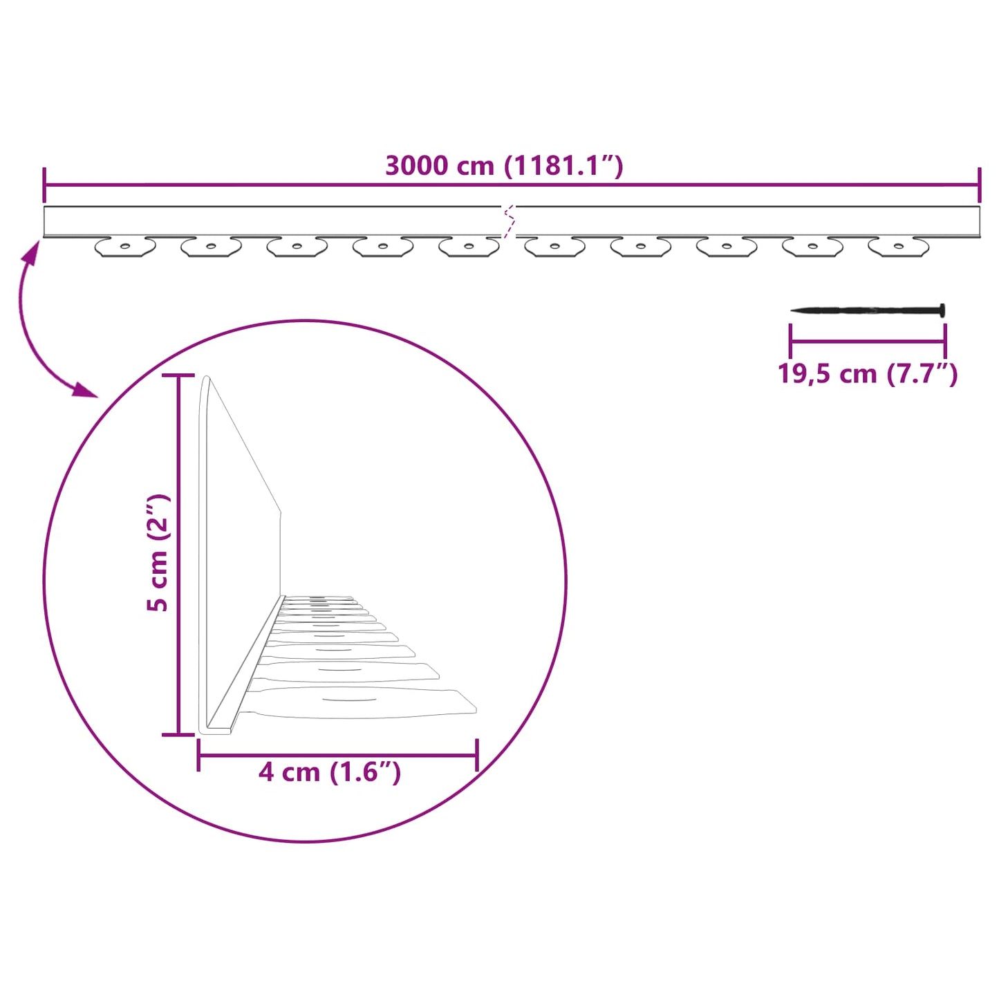 vidaXL Περιγράμματα γκαζόν Πράσινο 3000 x 4 x 5 cm Πλαστικό