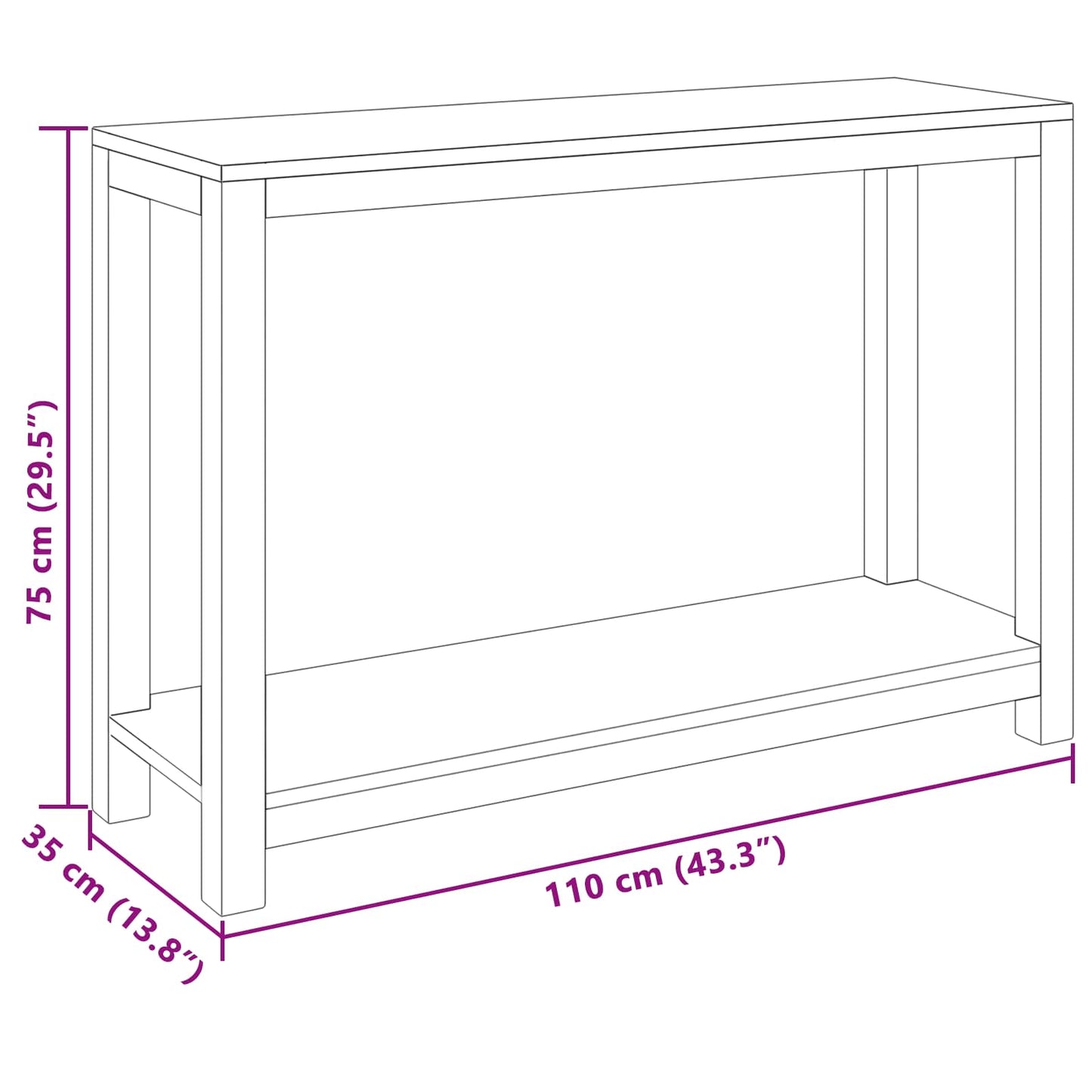 vidaXL Τραπέζι κονσόλας Φυσικό 110 x 35 x 75 cm Στερεό Ξύλο Τίκ