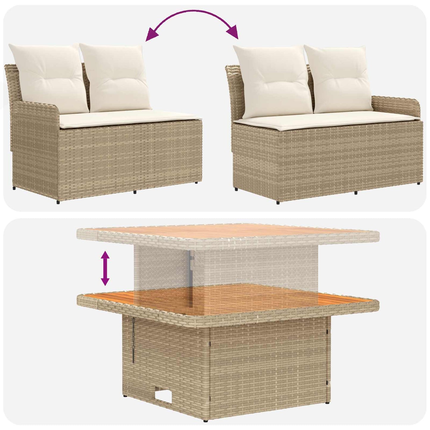 vidaXL Σύνολα επίπλων με μαξιλάρι 6 pcs Μπεζ και Κρέμα Ράτα PE