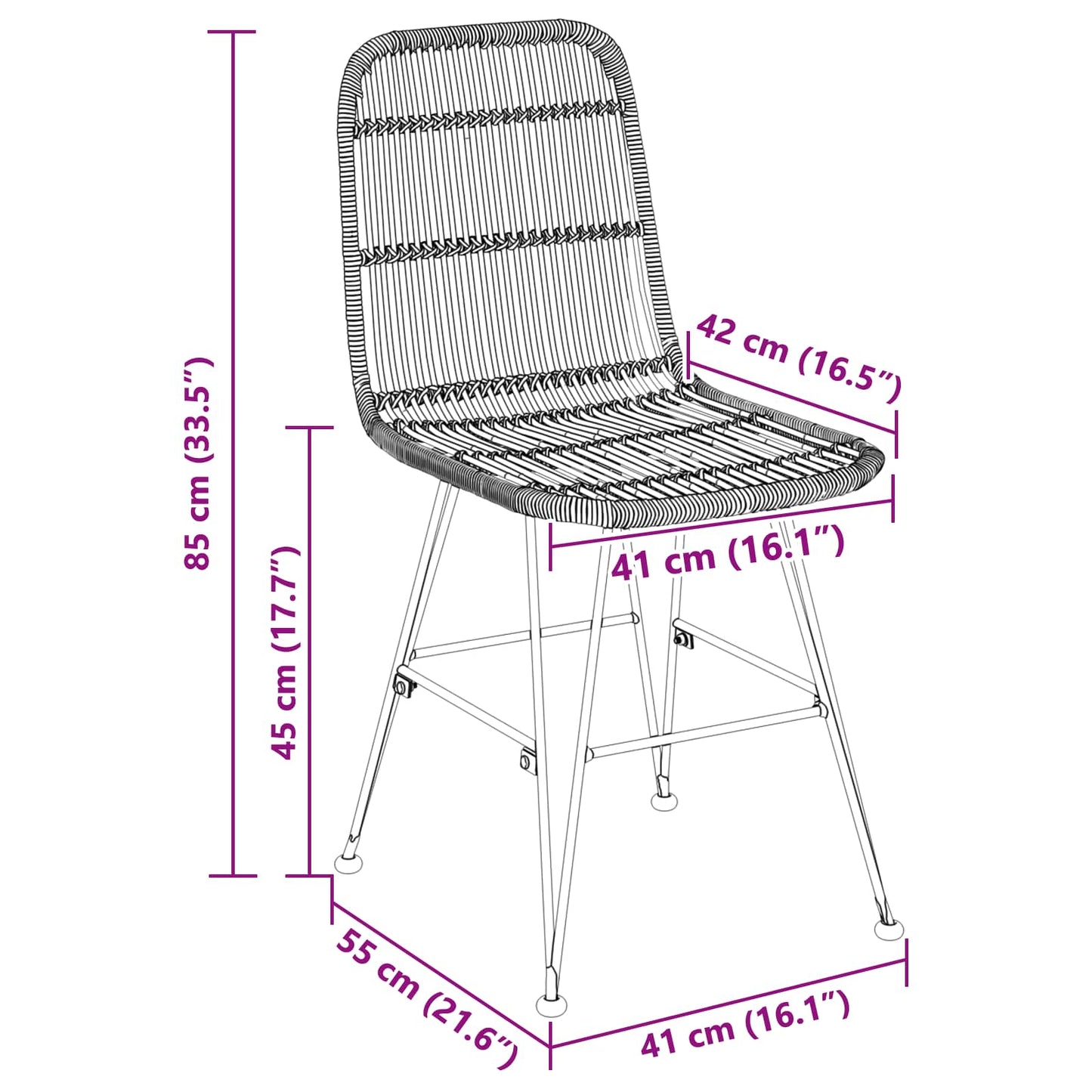 vidaXL Καρέκλα τραπεζαρίας 2 pcs Μαύρο 41 x 55 x 85 εκ.