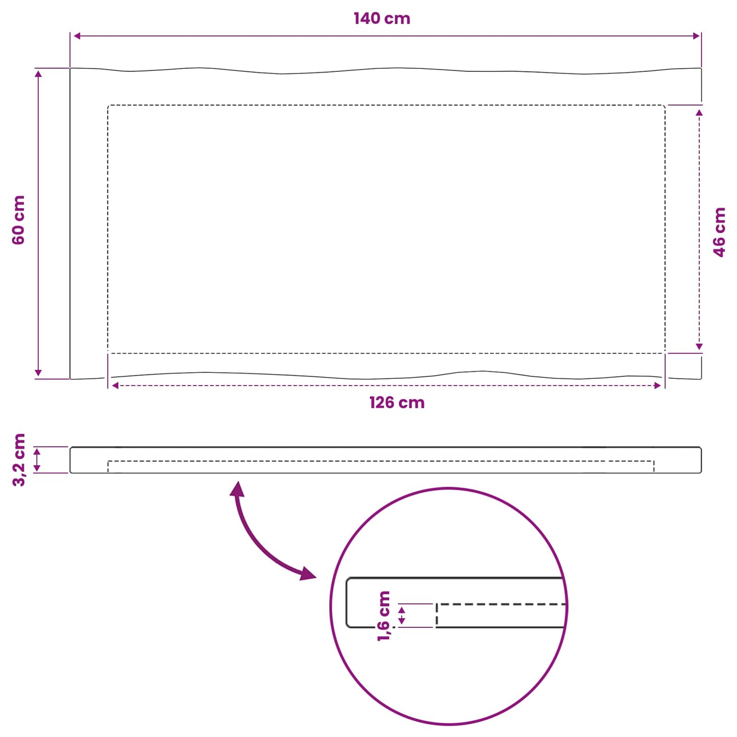 vidaXL Ορθογώνια Επιφάνεια Τραπεζιού 140 x 60 x 3 cm Ορθογώνιος