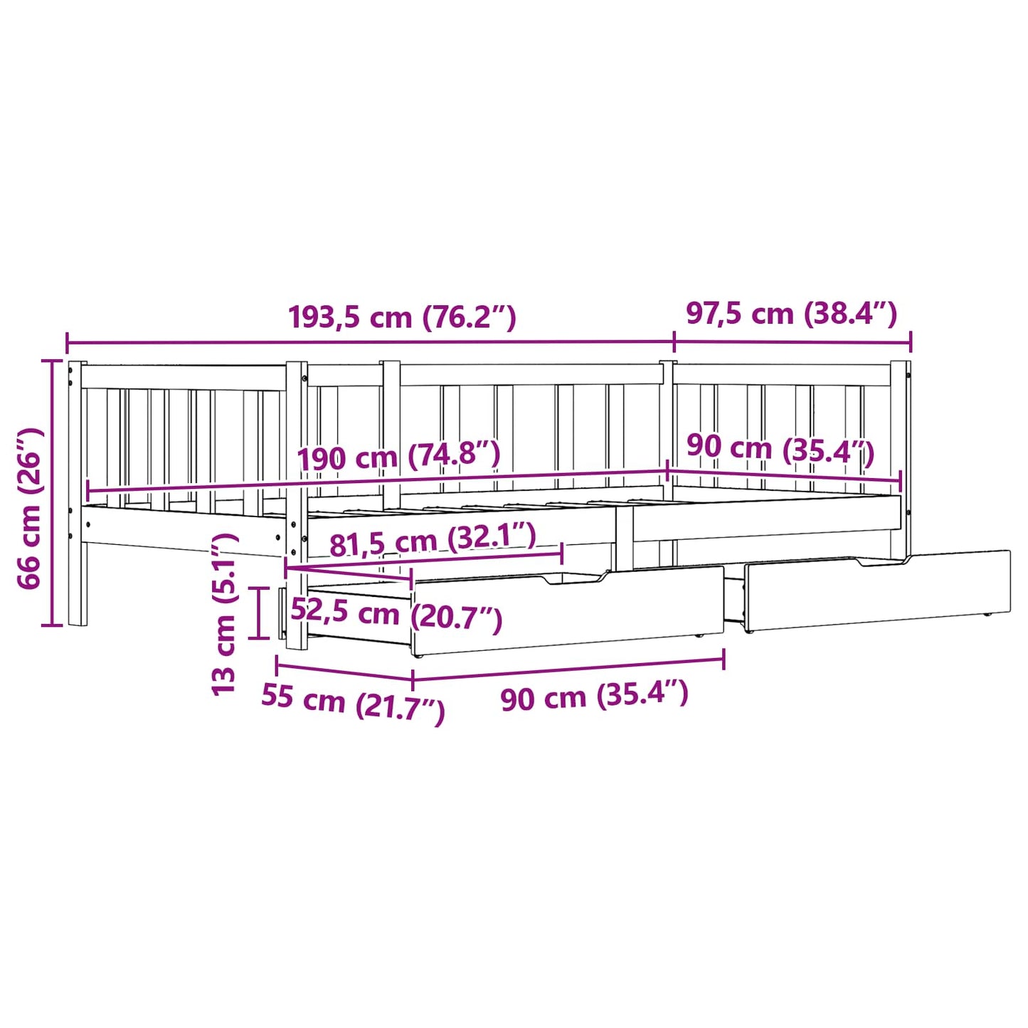 vidaXL Καναπές Κρεβάτι με συρτάρι 3 pcs Κερωτό καφέ Στερεό ξύλο πεύκου