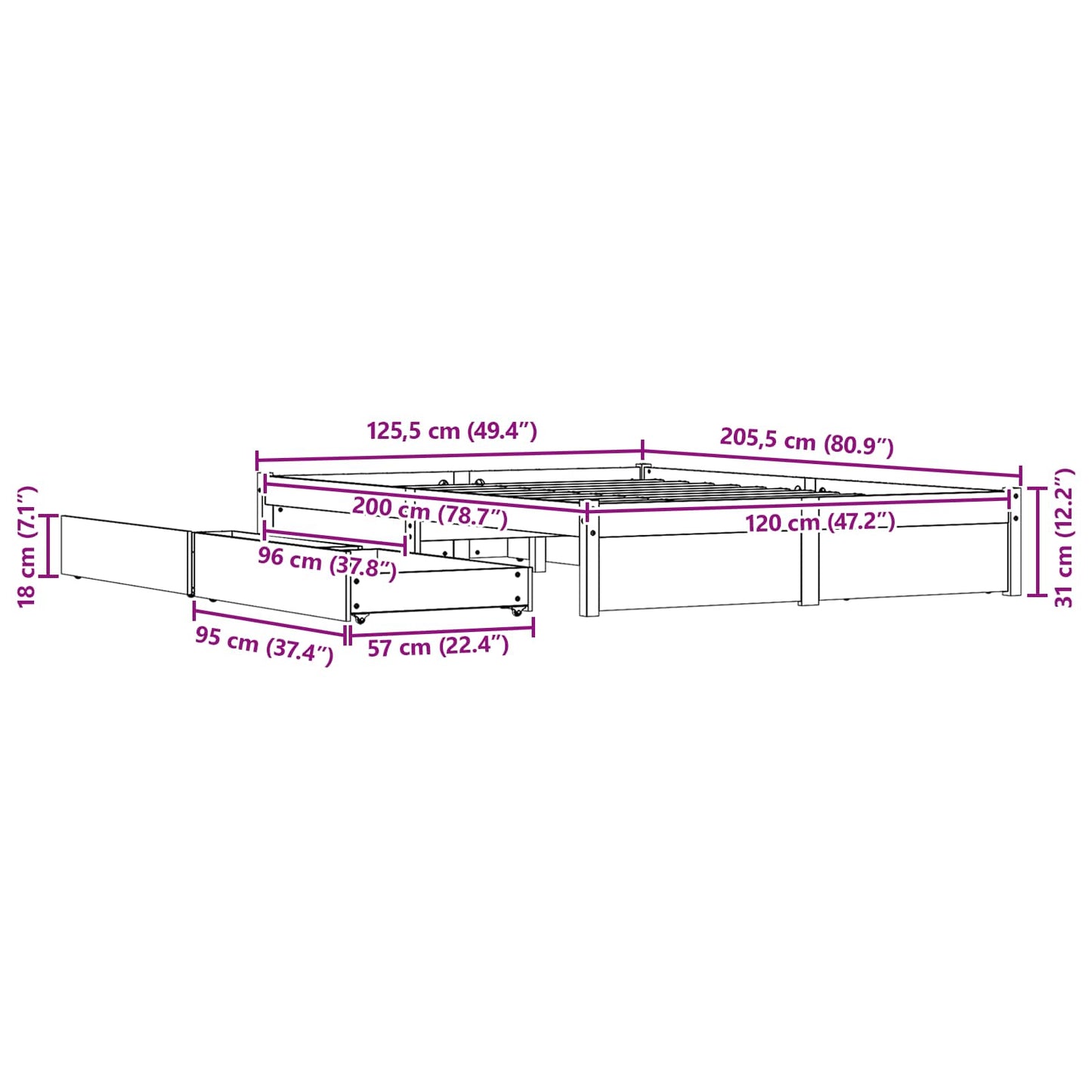 vidaXL Σκελετός Κρεβατιού Κερωτό καφέ 120 x 200 cm Στερεό ξύλο πεύκου