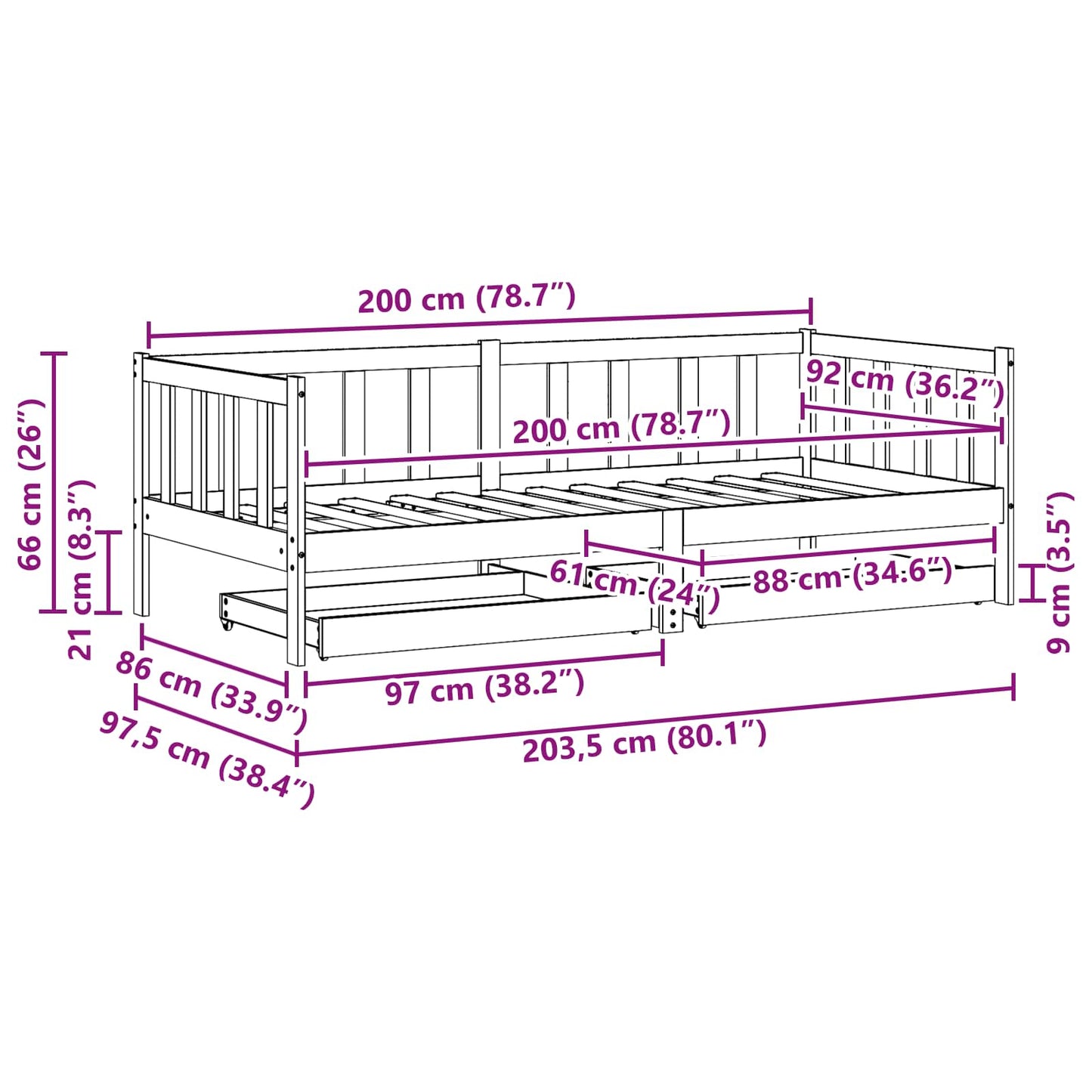 vidaXL Κρεβάτι ημέρας με κεφαλάρι 3 pcs Κερωτό καφέ Στερεό ξύλο πεύκου