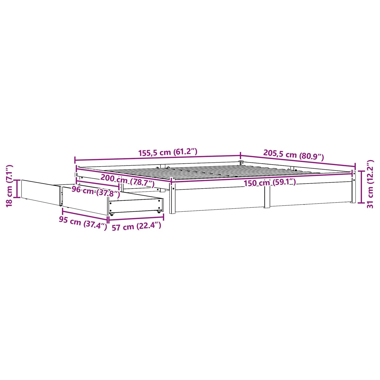 vidaXL Σκελετός Κρεβατιού Κερωτό καφέ 150 x 200 cm Στερεό ξύλο πεύκου