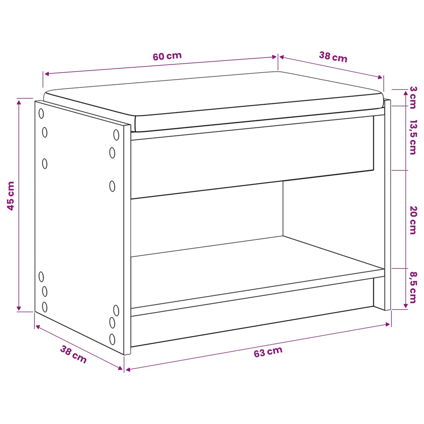 vidaXL Πάγκος Παπουτσιών με Μαξιλάρι Artisan Δρυς 63 x 38 x 45 εκ