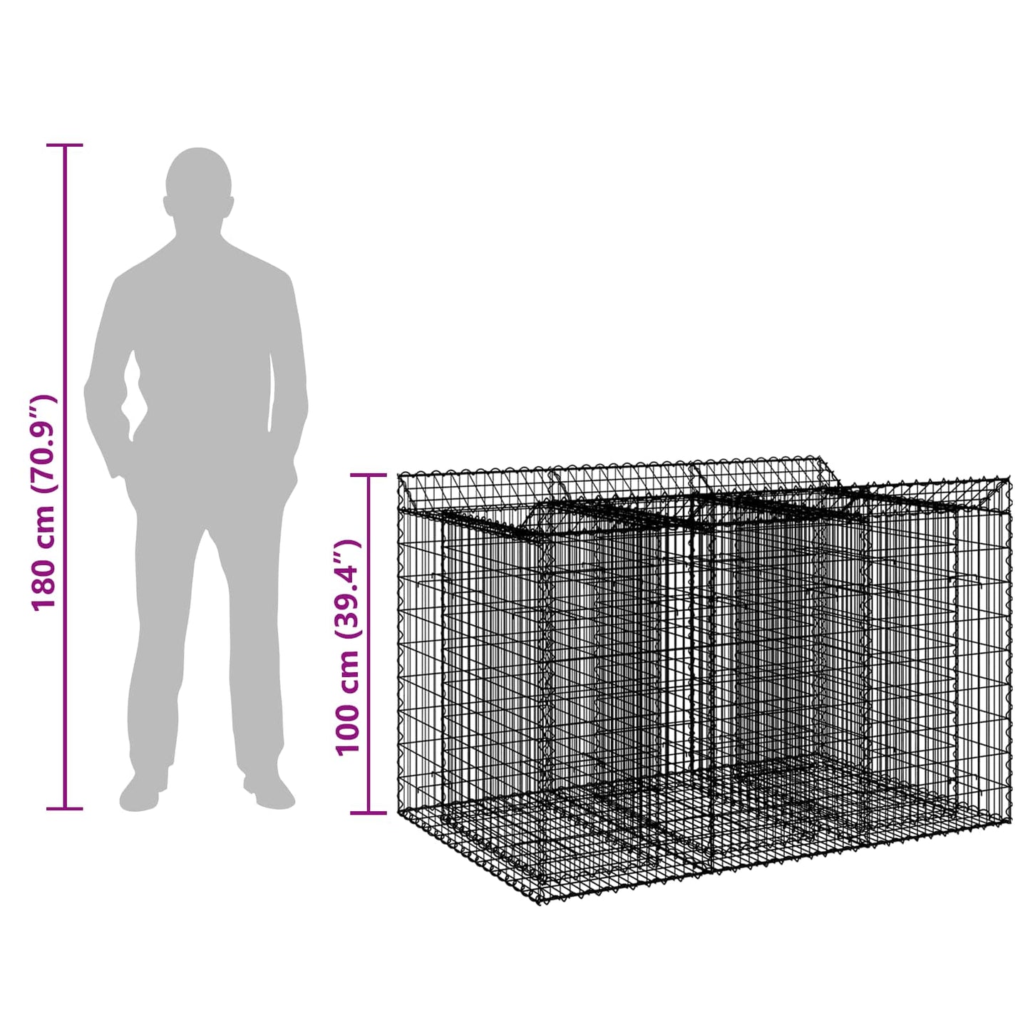 vidaXL Ανασηκωμένο κρεβάτι gabion 2 τμχ. 150 x 100 x 100 cm Ασημί