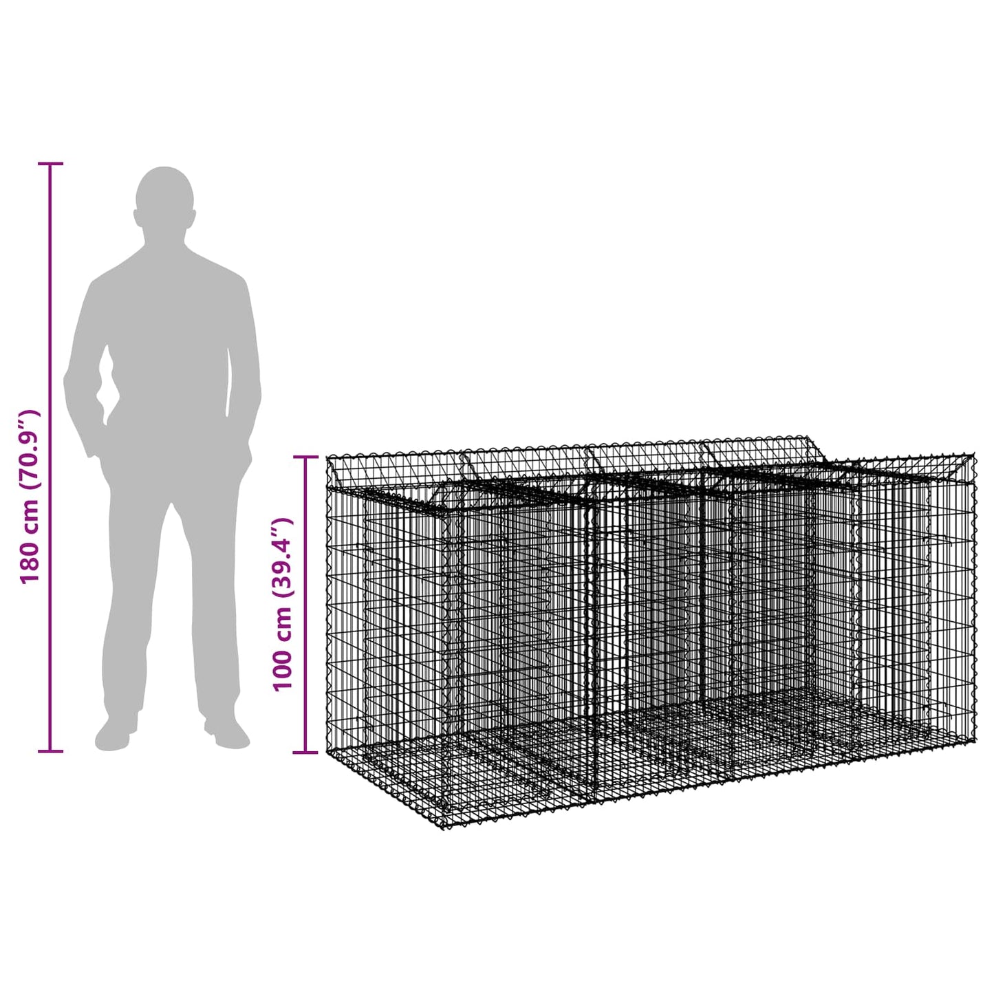 vidaXL Ανασηκωμένο κρεβάτι gabion 2 τμχ. 200 x 100 x 100 cm Ασημί