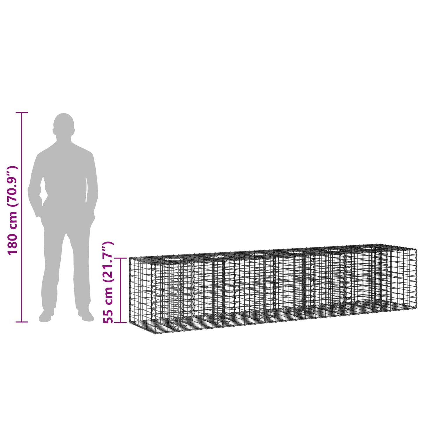 vidaXL Ανασηκωμένο κρεβάτι gabion 2 τμχ. 260 x 60 x 55 εκ Ασημί