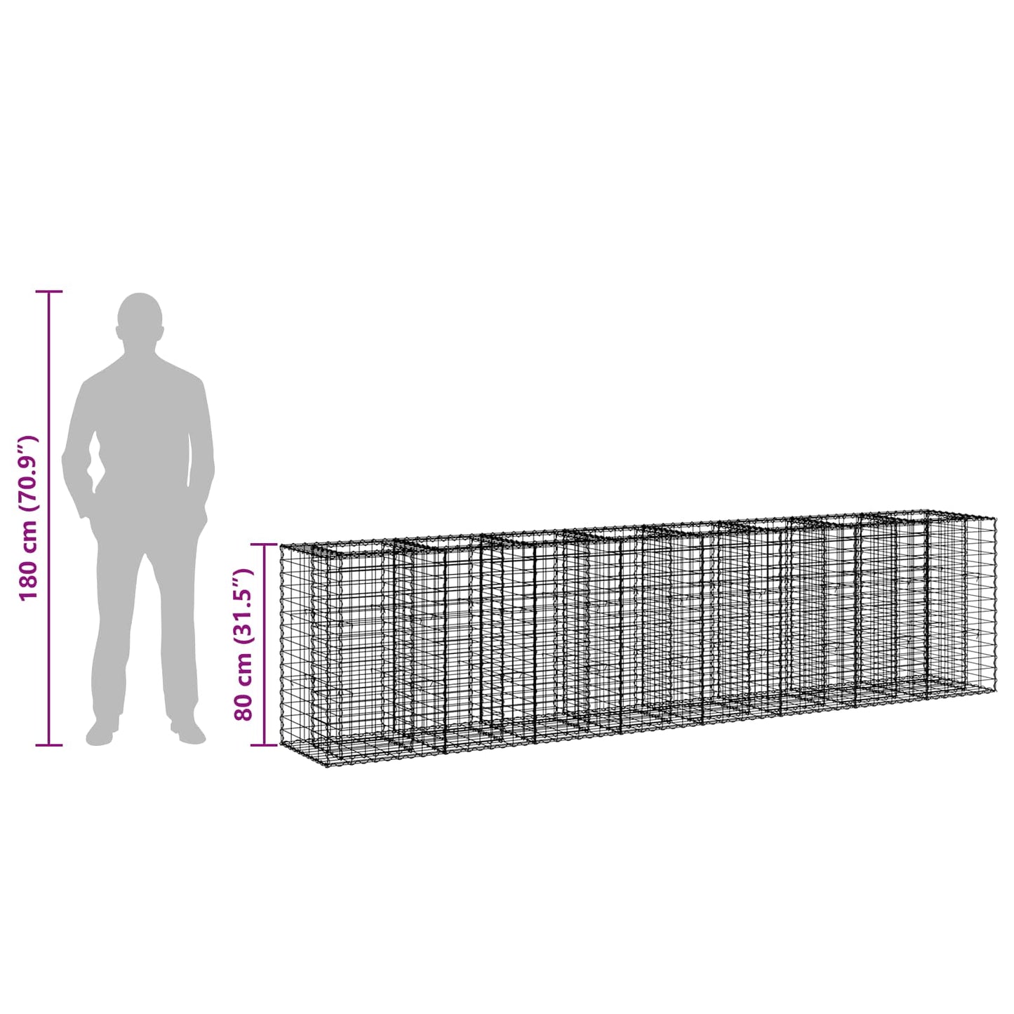 vidaXL Ανασηκωμένο κρεβάτι gabion 2 τμχ. 330 x 50 x 80 εκ Ασημί