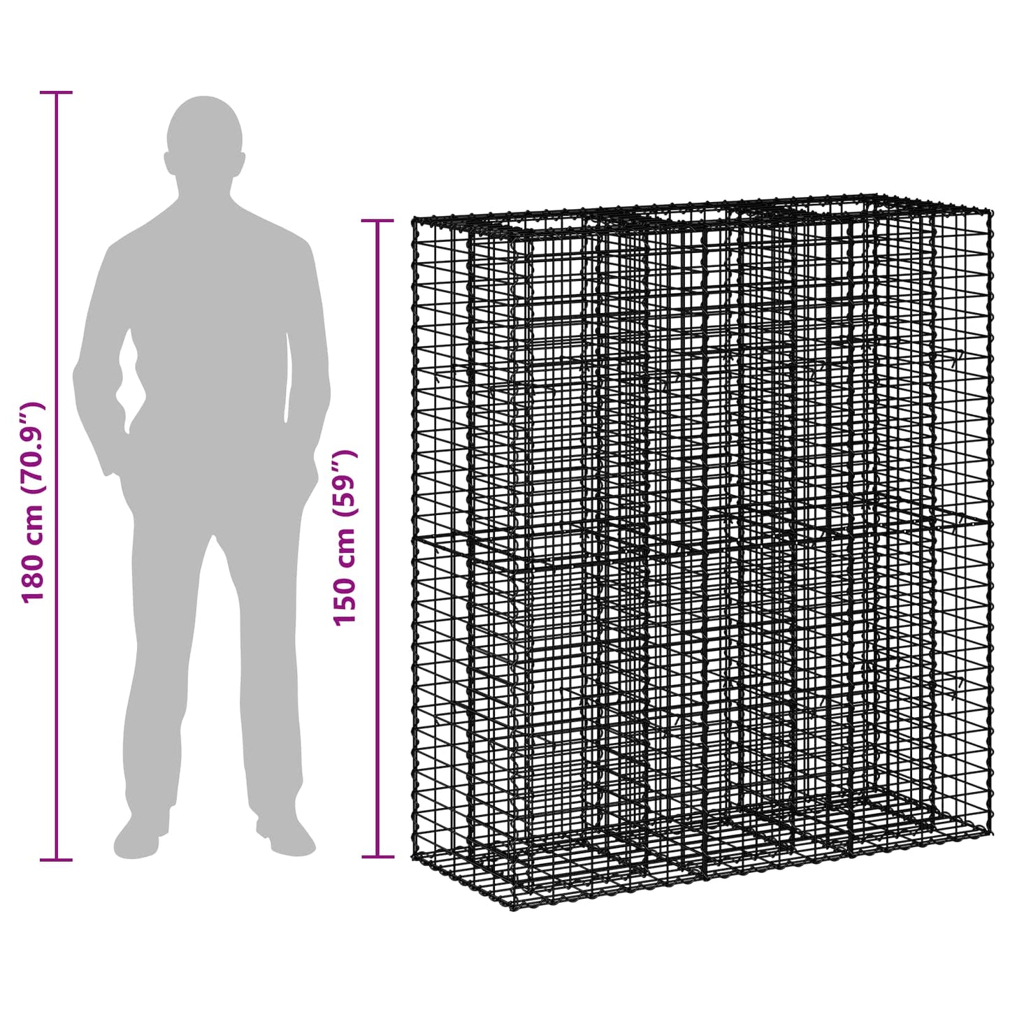 vidaXL Ανασηκωμένο κρεβάτι gabion 2 τμχ. 130 x 50 x 150 εκ Ασημί