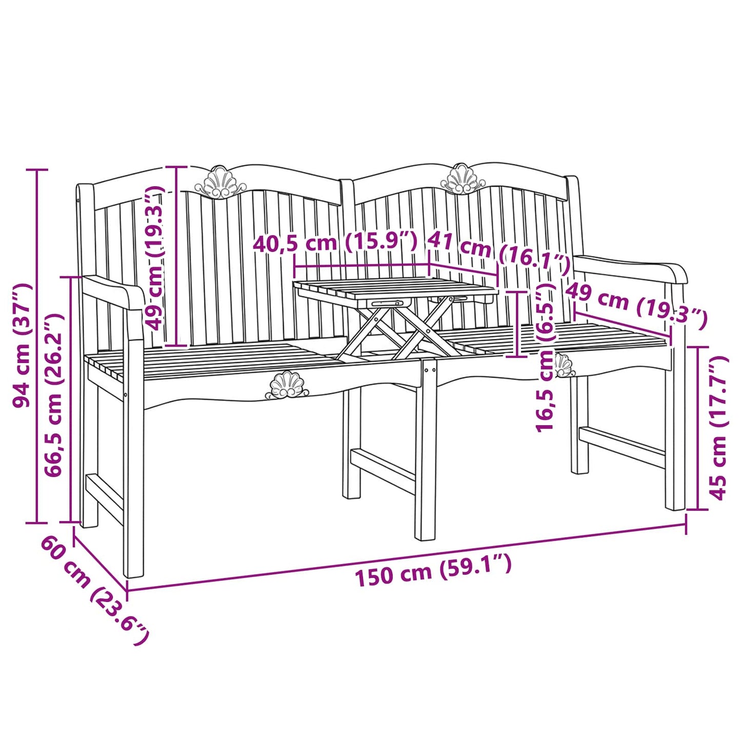 vidaXL Χειροποίητη Ροζ Παγκάκι Φυσικό 155 x 60 x 94 εκ Στερεό Ξύλο Τίκ